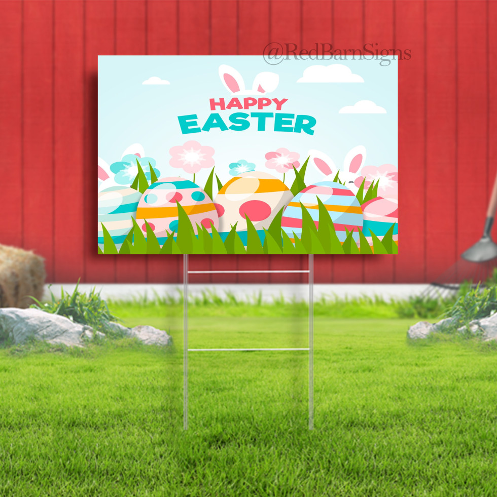 happy easter day yard sign with eggs