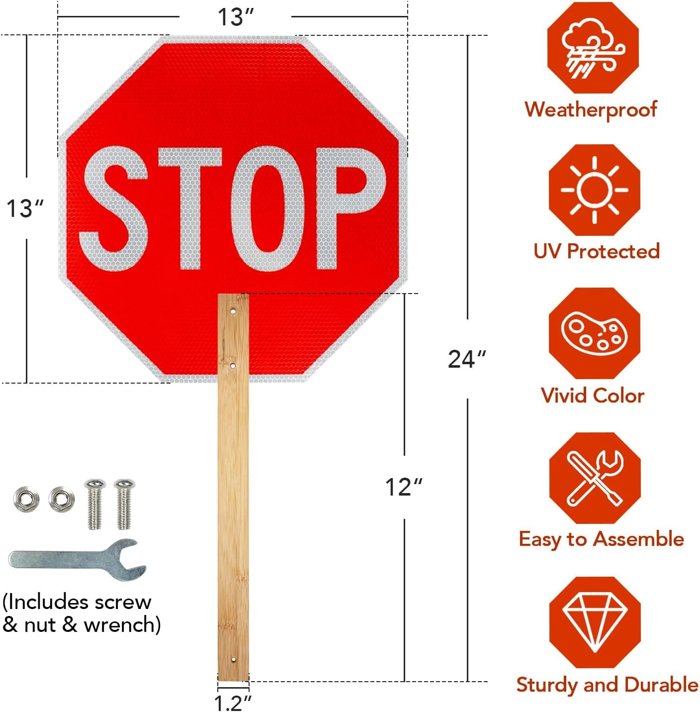 Stop Slow Sign with Bamboo Handle, 2-Pack 13″ X 13″ Double Sided Engineer Grade