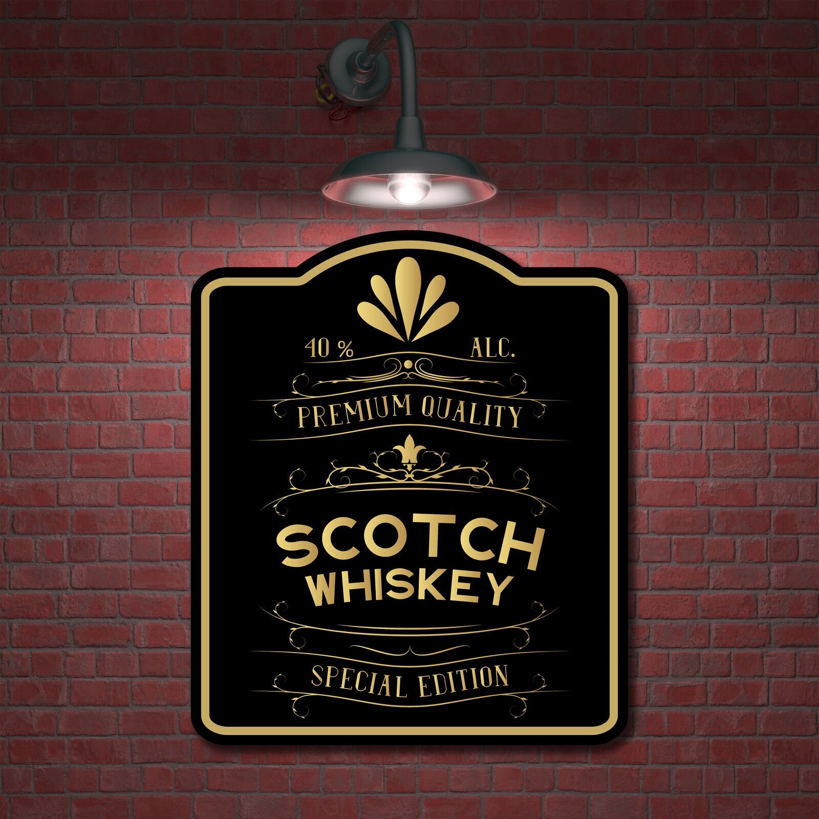 Scotch Whiskey 40 Percent Bar Drink Gold BLACK Aluminum Composite Sign