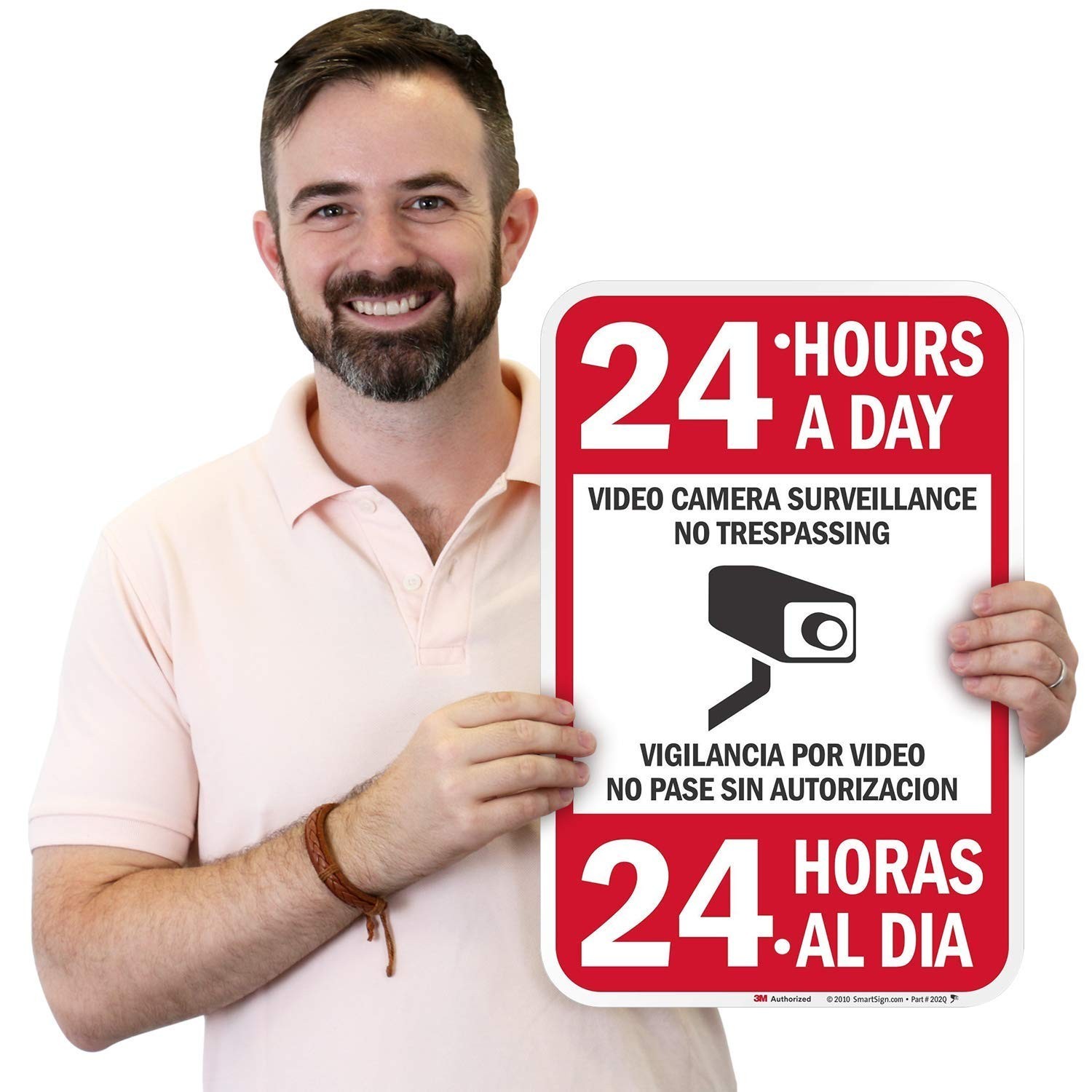 SmartSign – T1-1080-HI_12x18 24 Hours Day Surveillance Bilingual Sign By 12″ x