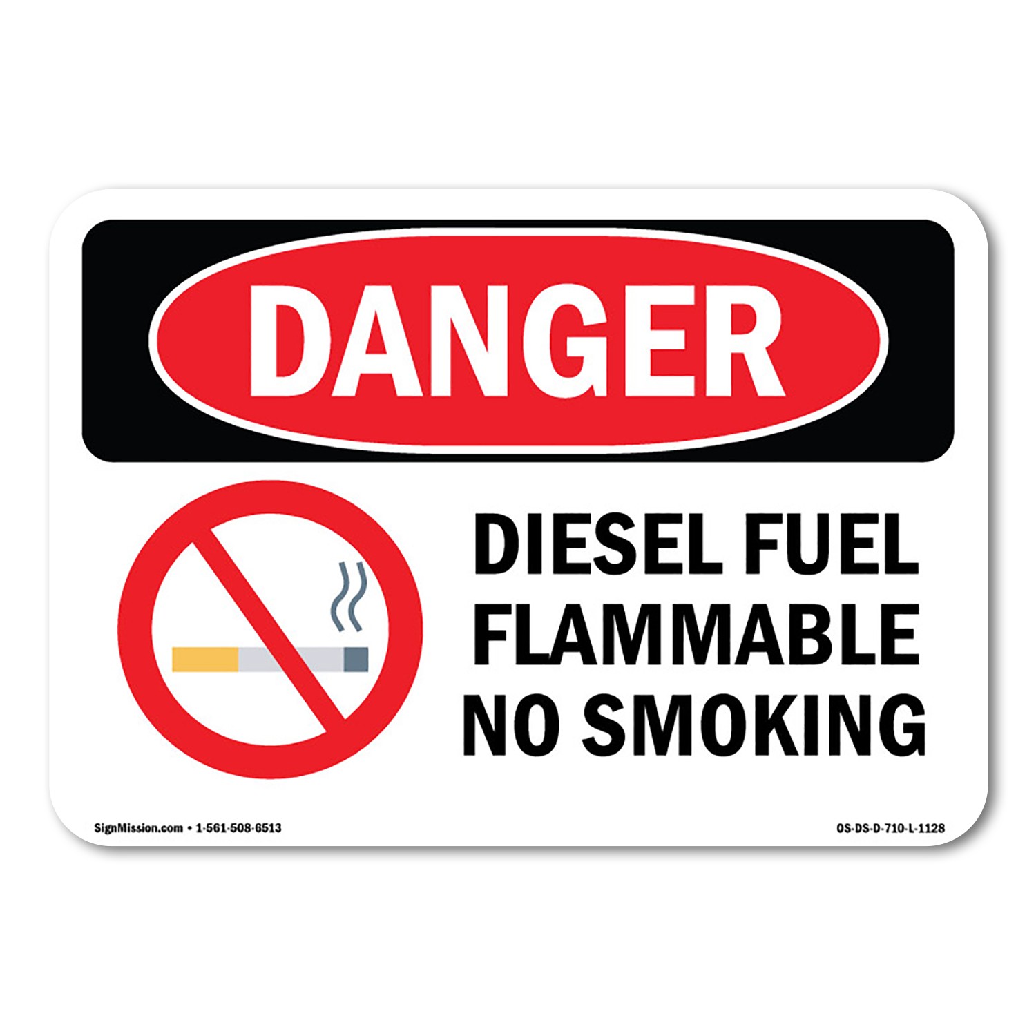 Diesel Fuel Flammable No Smoking ANSI Danger Sign Metal Plastic Decal