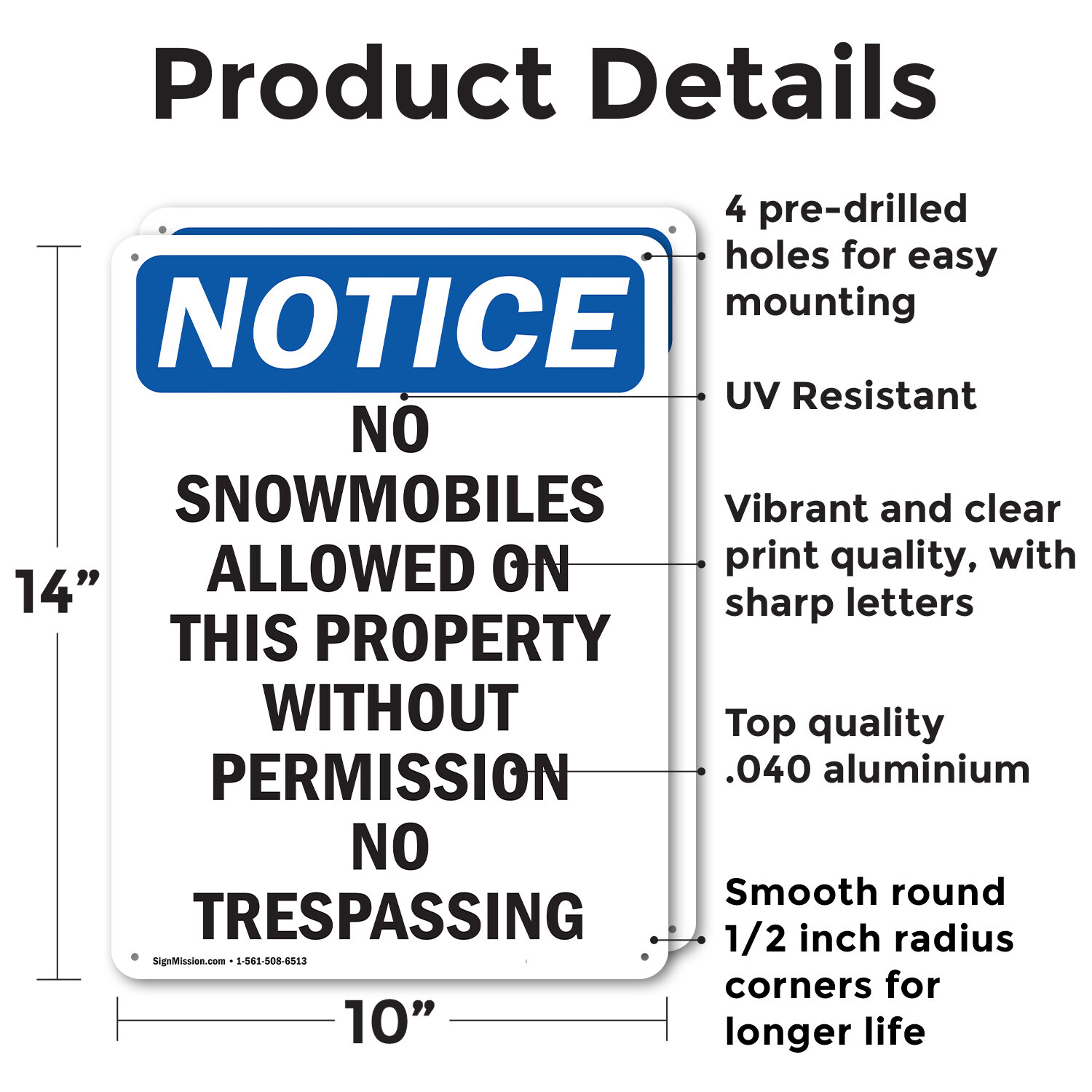 (2 Pack) No Snowmobiles Allowed On This OSHA Notice Sign Decal Metal Plastic