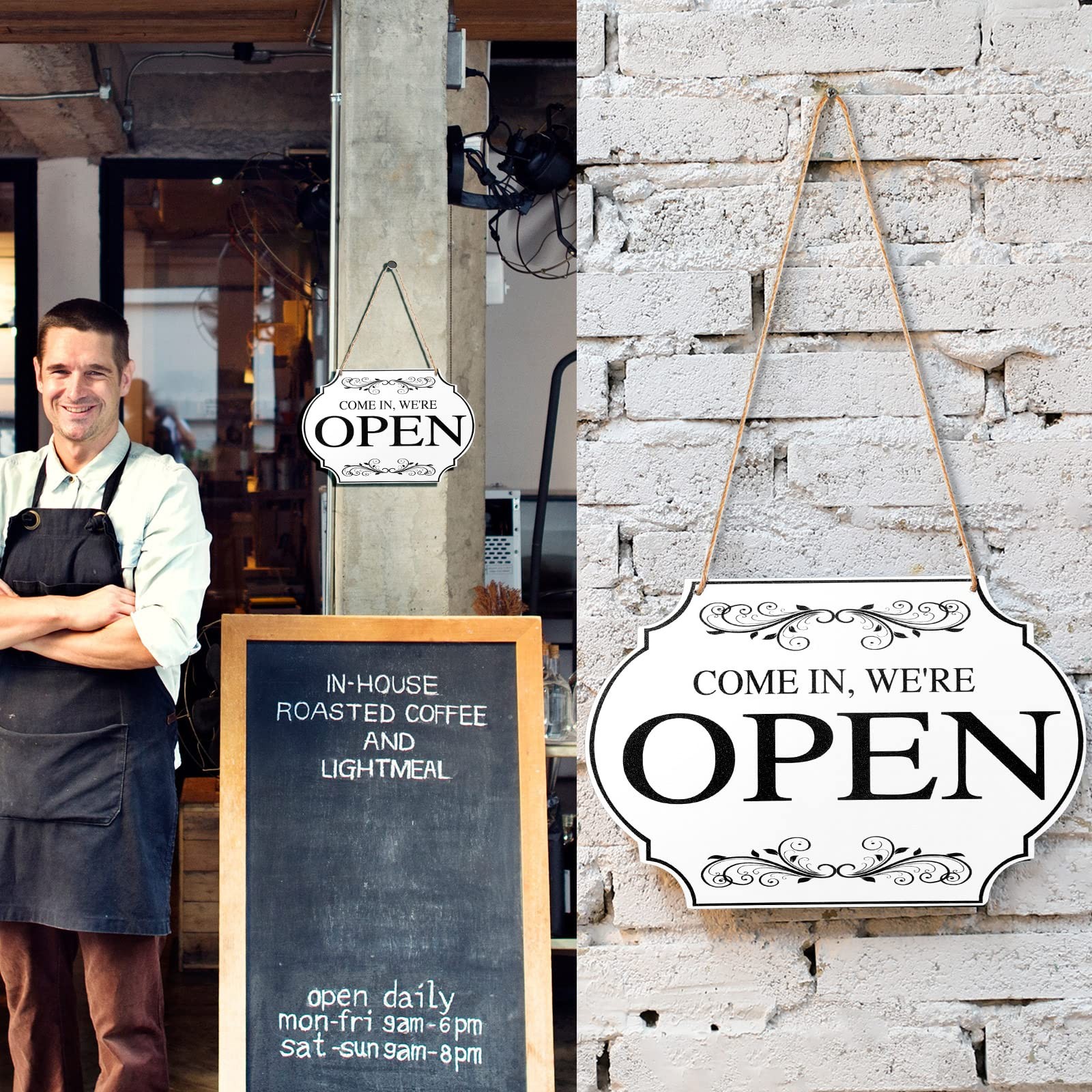Open Closed Sign for Business, 11 x Small Signage, White Boards, Black Words