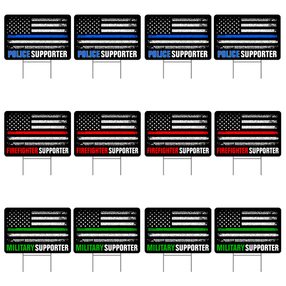 Thin Red Green Blue Line Police Firefighter Military Supporter 12 Pack Yard Sign