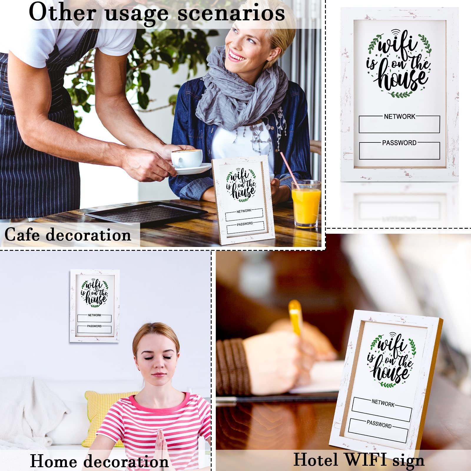Wifi Password Sign For Home White Wifi Pattern Board Rustic Cute Worn Wood Frame