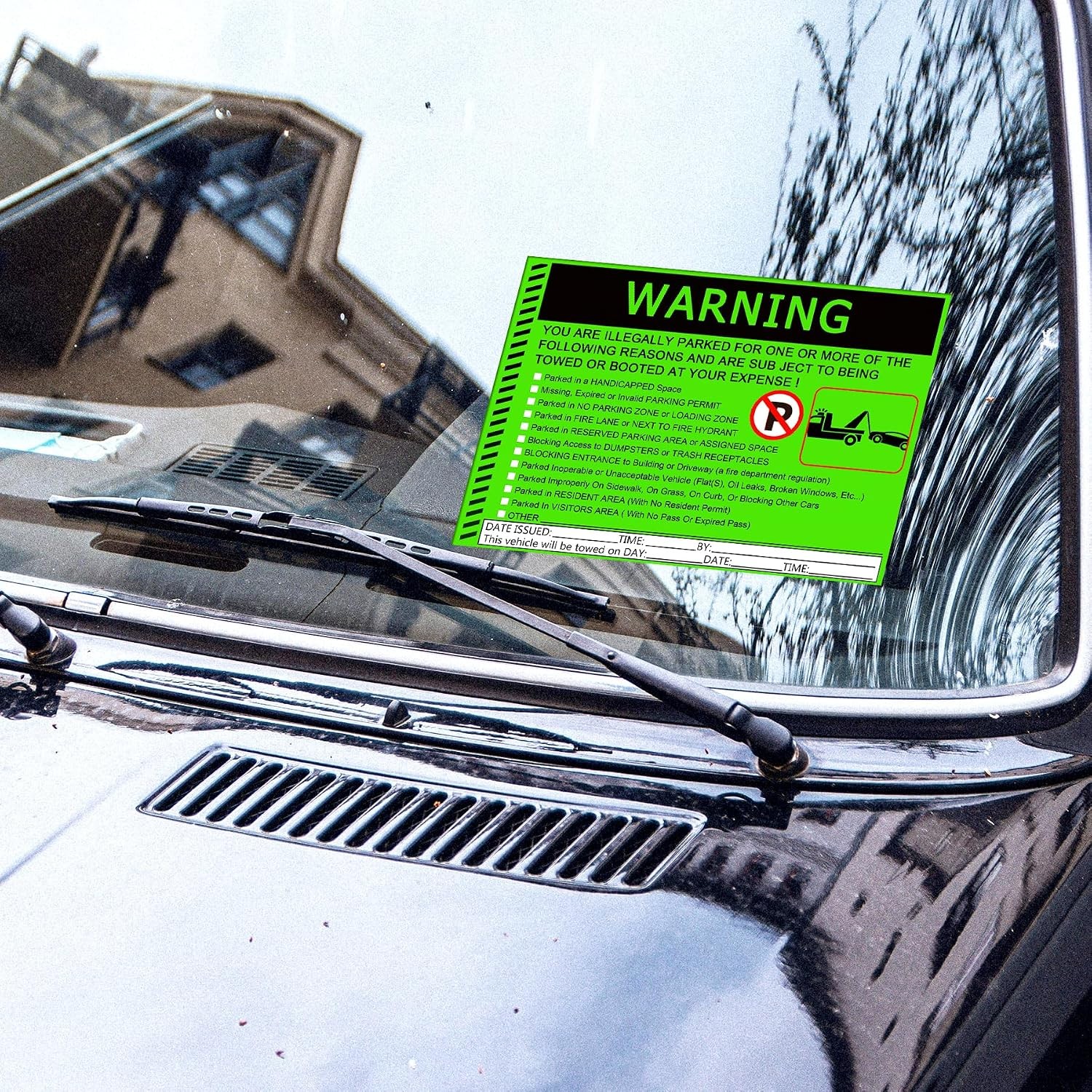 Fluorescent Green Parking Warning Stickers Illegal Parking Sign 50 Pack