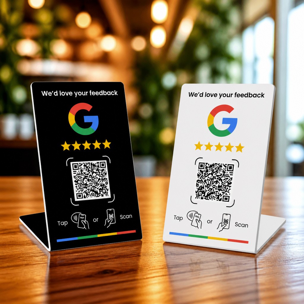 Google Review Stand NFC QR Code Tap Sign Black New