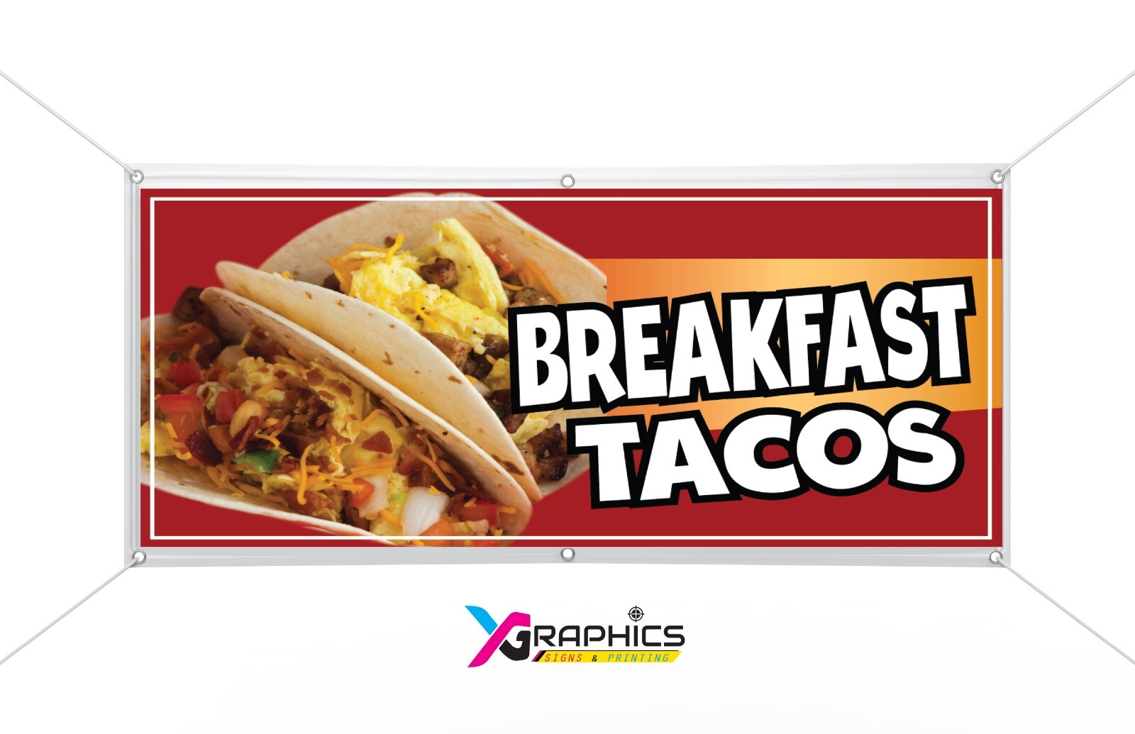 Breakfast Tacos Vinyl Banner advertising Sign Full color indoor outdoor Mexican
