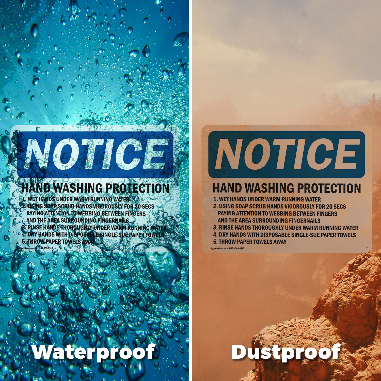 (2 Pack) Hand Washing Protection 1. Wet Hands Under OSHA Notice Sign Decal Metal