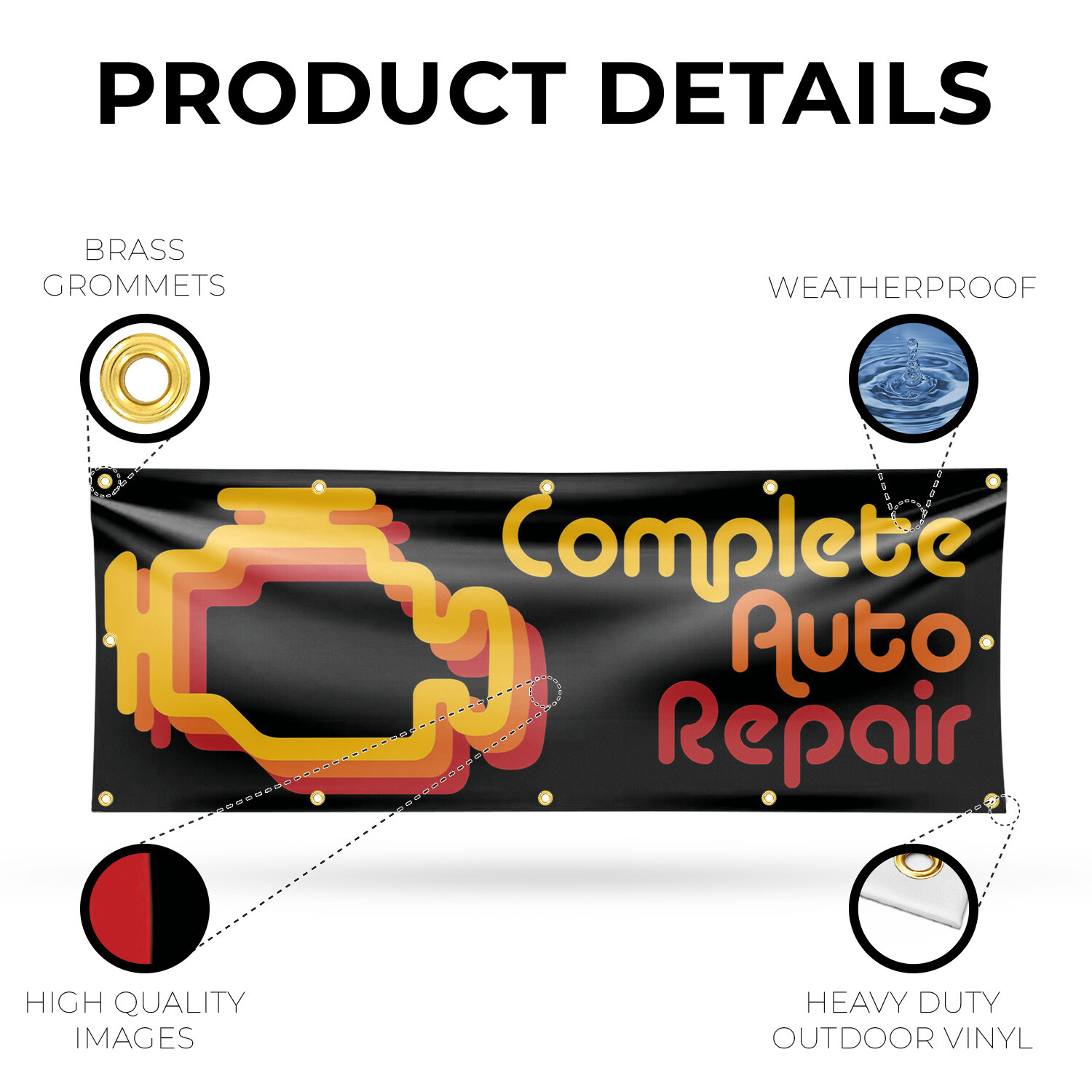 Complete Auto Repair Vinyl Banner Sign with Metal Grommets Heavy-Duty