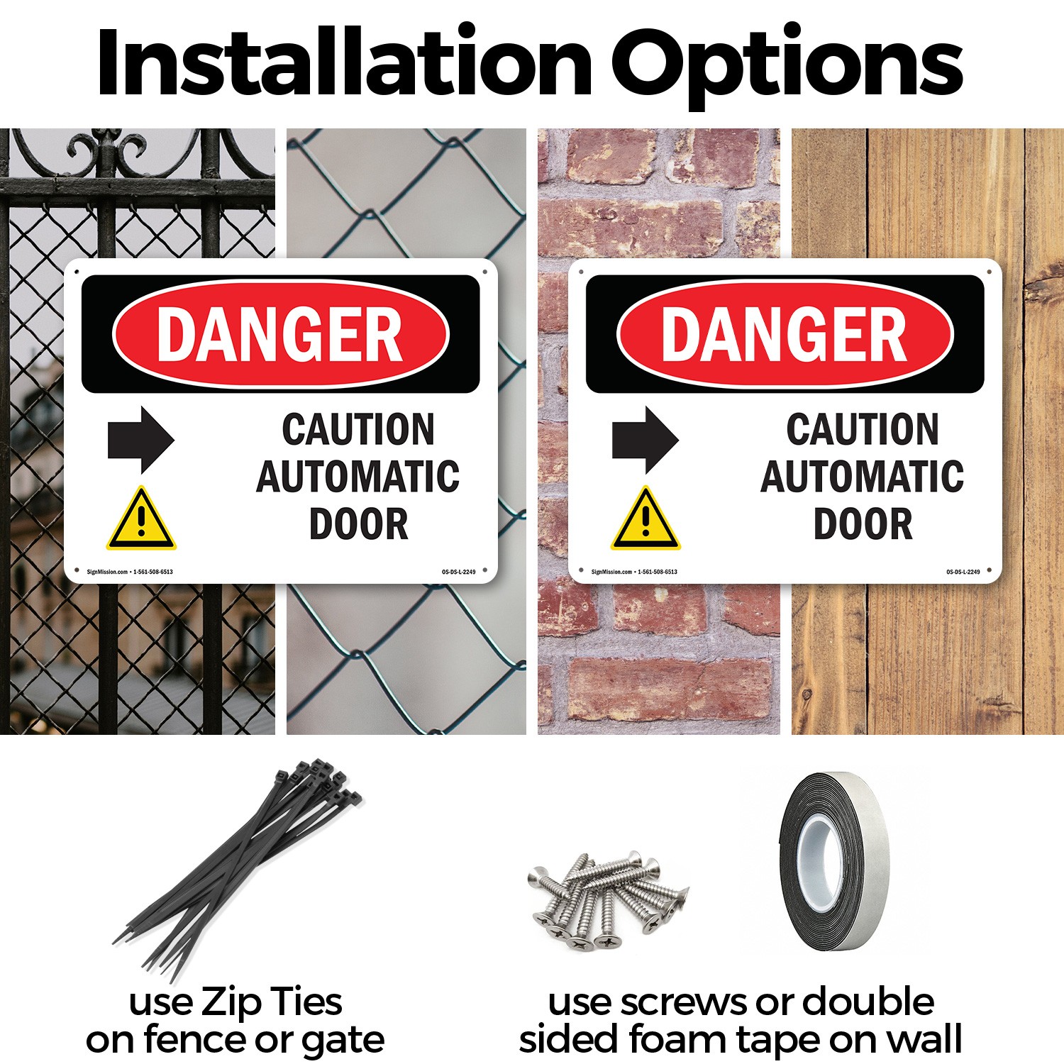 Caution Automatic Door [Right Arrow] OSHA Danger Sign Or Decal – 5 or 10 Pack