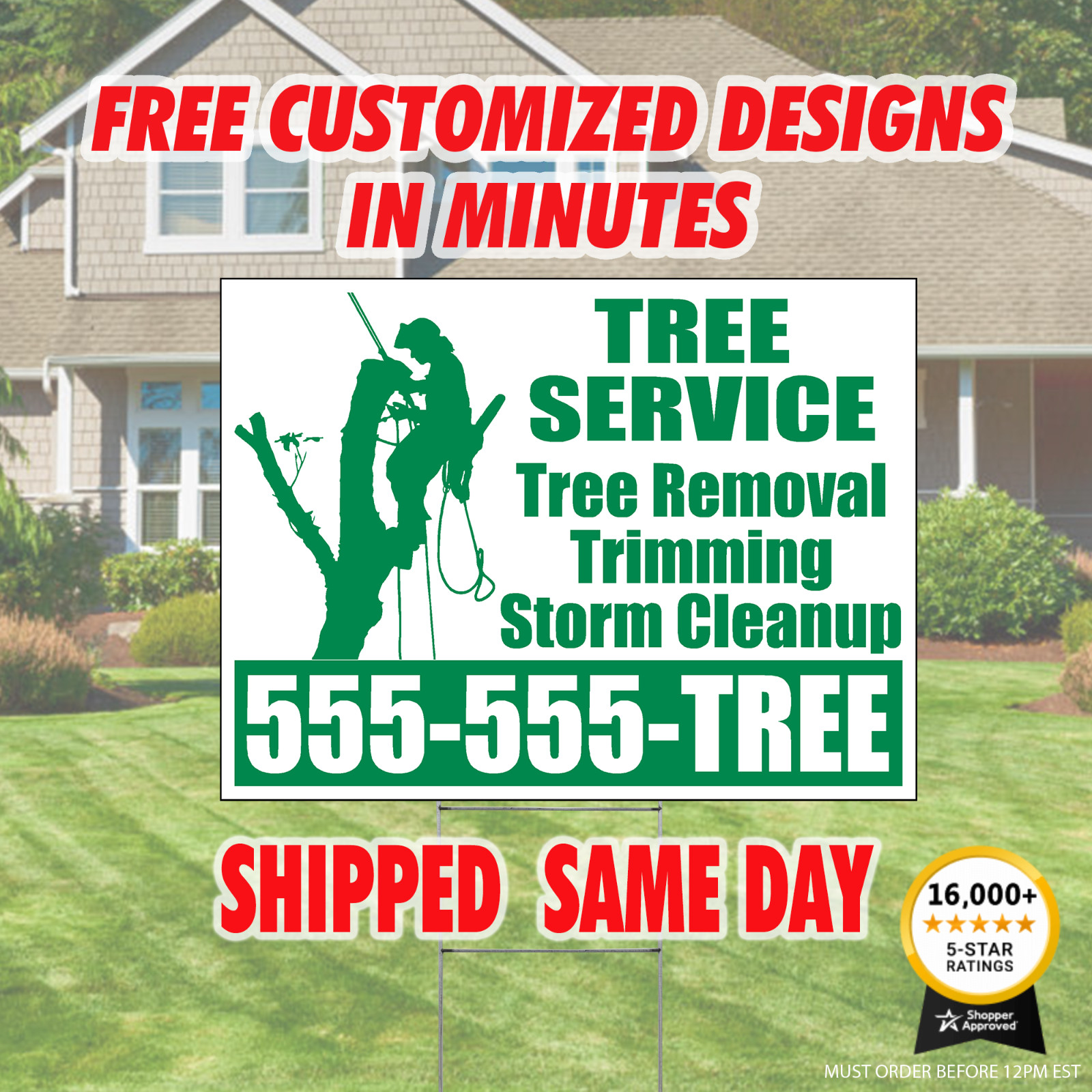Tree Service Custom Yard signs 24×18 UNLIMITED COLORS Stakes/Stands Included