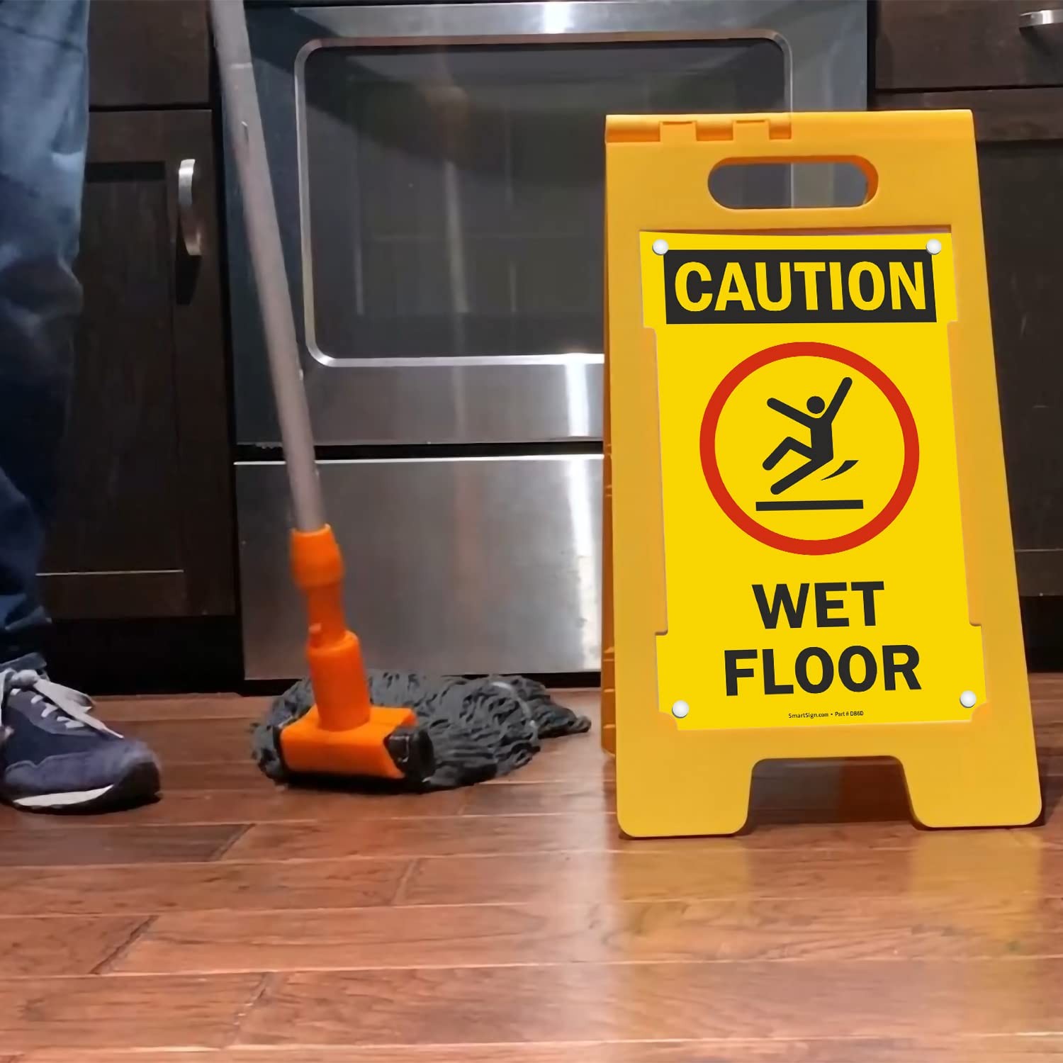 Caution Wet Floor Folding Sign Graphic 25×12 Inch Black/Red On Yellow
