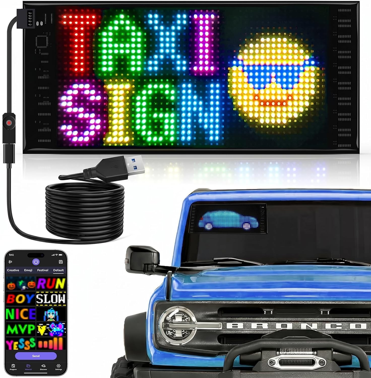Dynamic LED Car Sign – Full Color Customization & Multi-Mode Playback Options