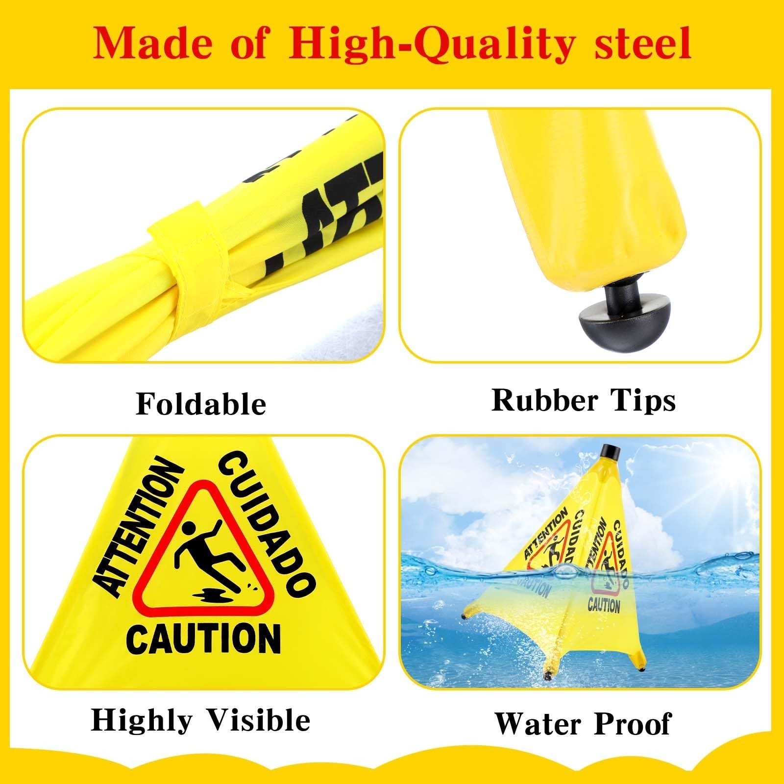 4-Packs Wet Floor Signs 20 Inch, Pop UP Bilingual Yellow Caution Wet Floor Si…