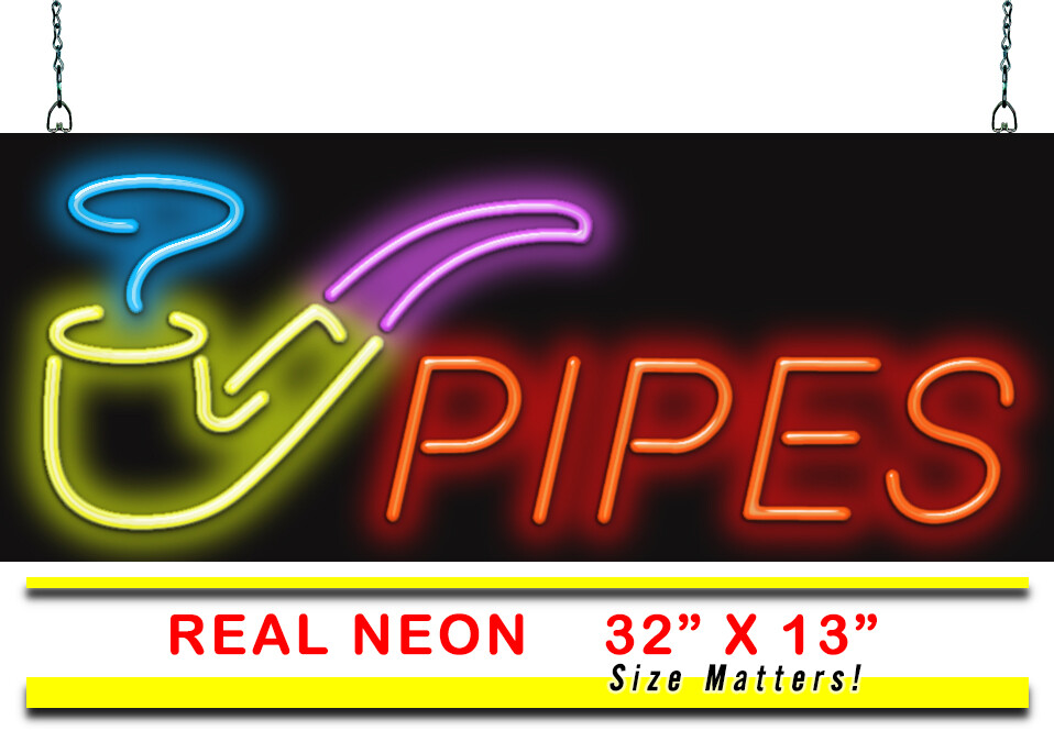 Pipes Neon Sign Jantec 32″ x 13″ Smoke Shop Vape Store Accessories Water