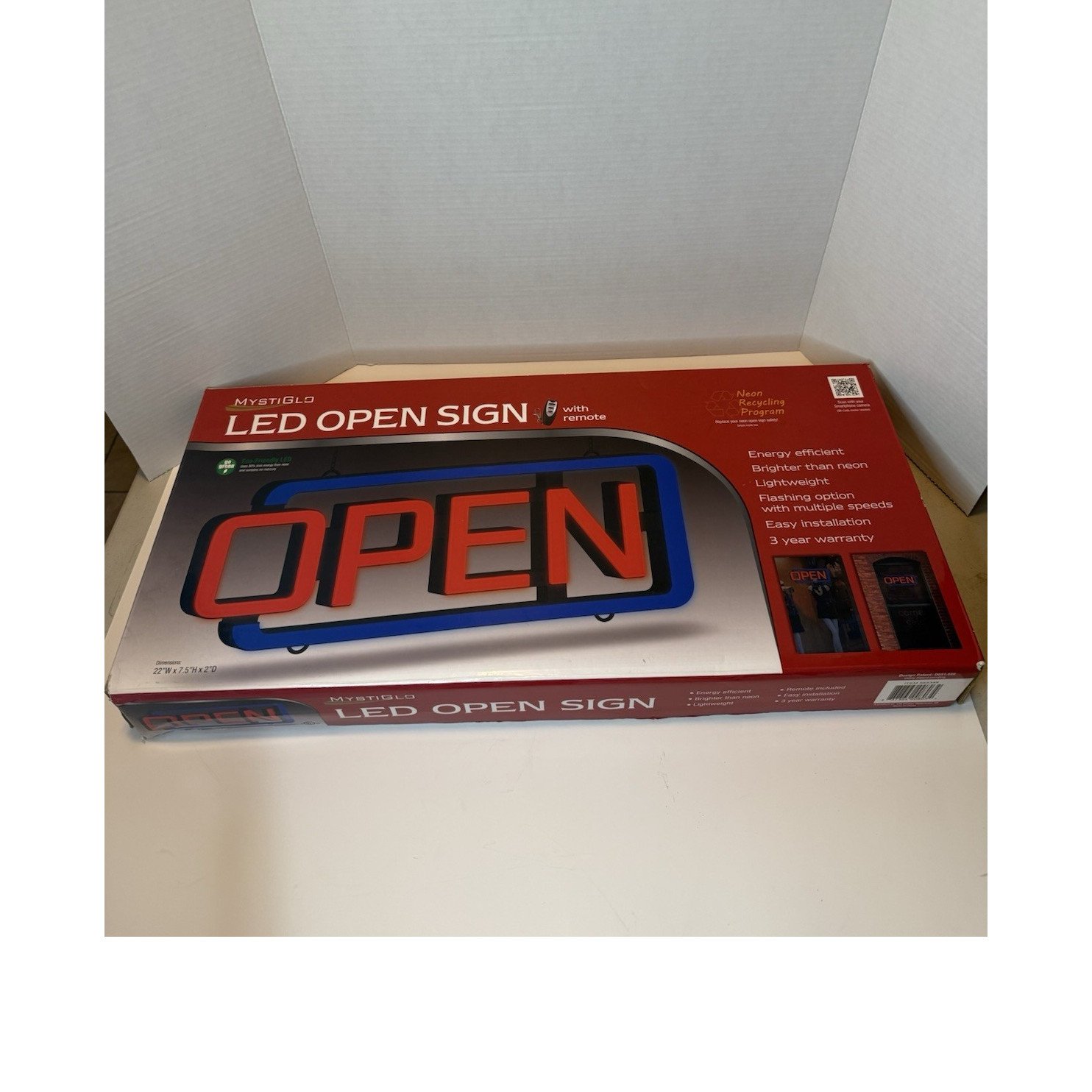 Mystiglo LED Open Sign Remote Flashing Easy Install Model 565349 Red Blue