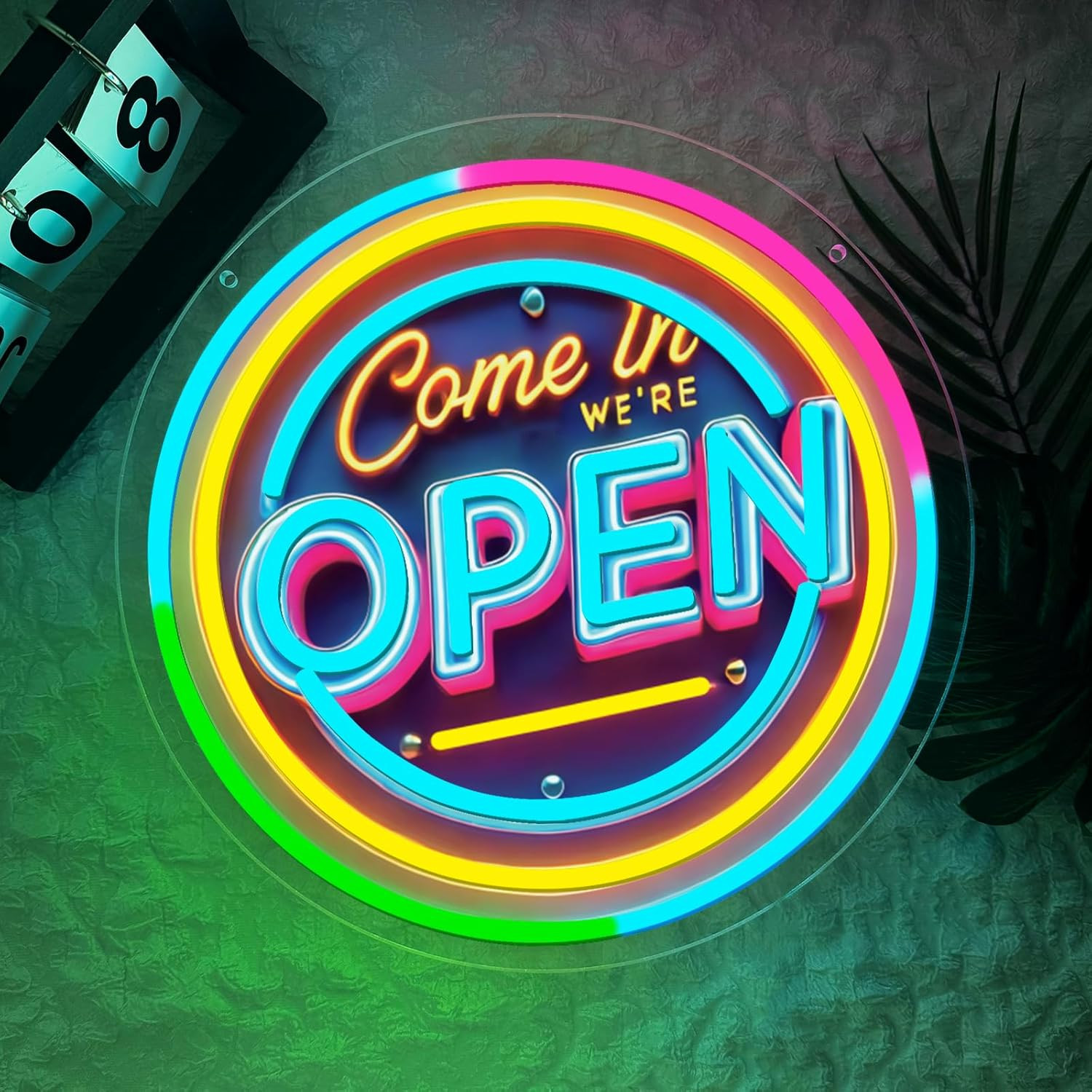 Neon LED Come in WE’RE OPEN Sign for Business, 13X13” w/ Dimmable On/Off Switch