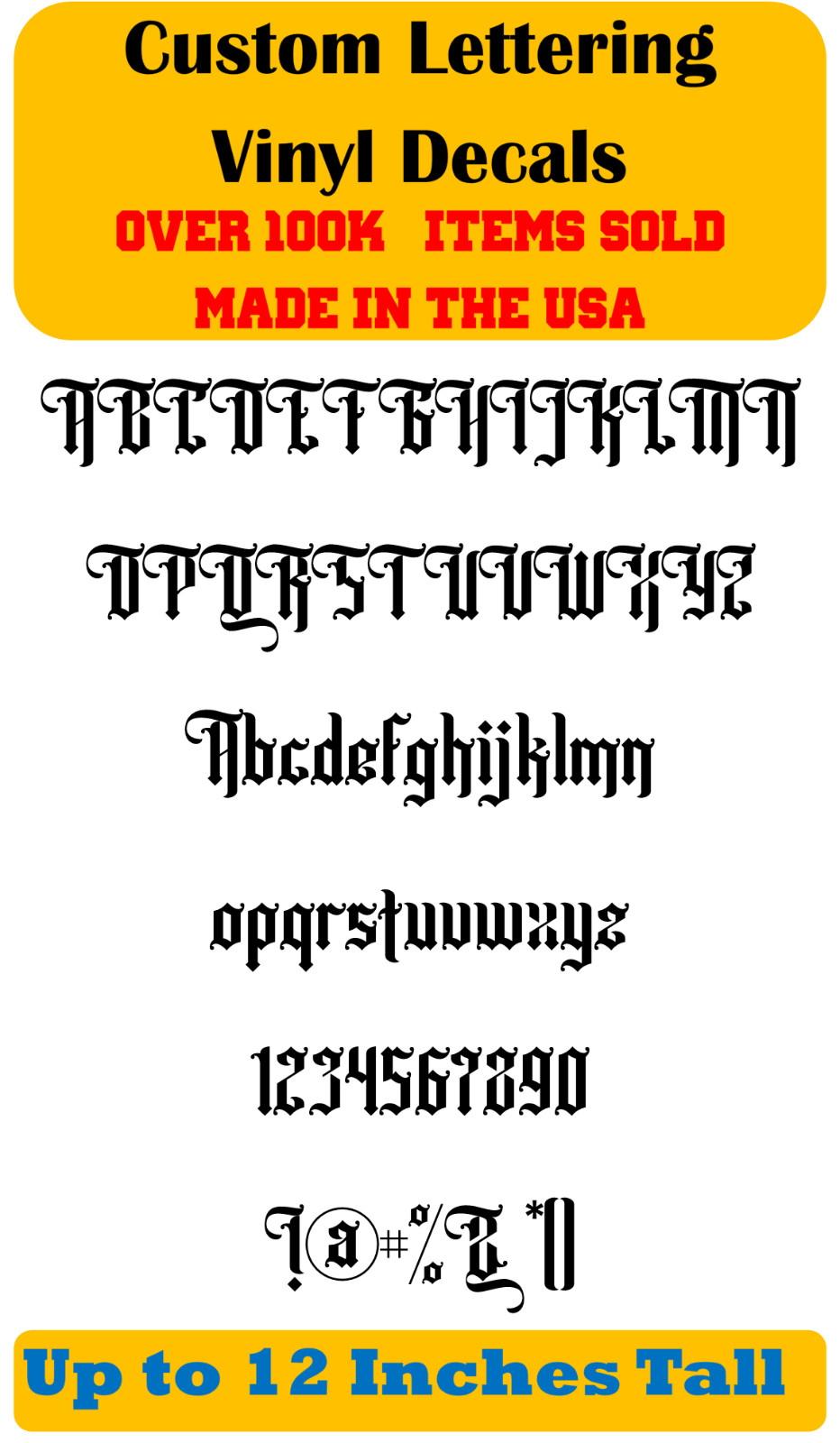 Custom Personalized Decal Vinyl Lettering Text Business Sign Gothic Font vC