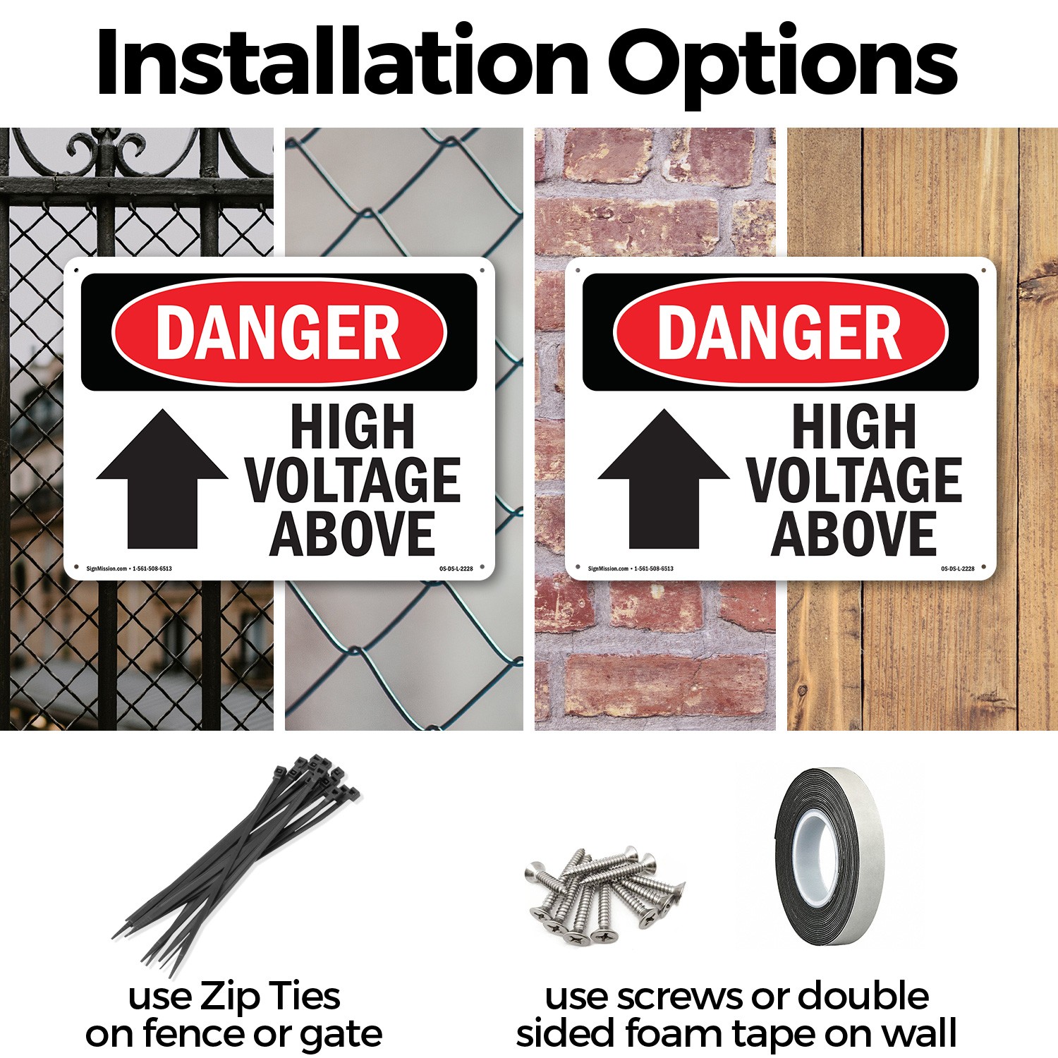 High Voltage Above OSHA Danger Sign Metal, Plastic, Or Decal – 5 or 10 Pack