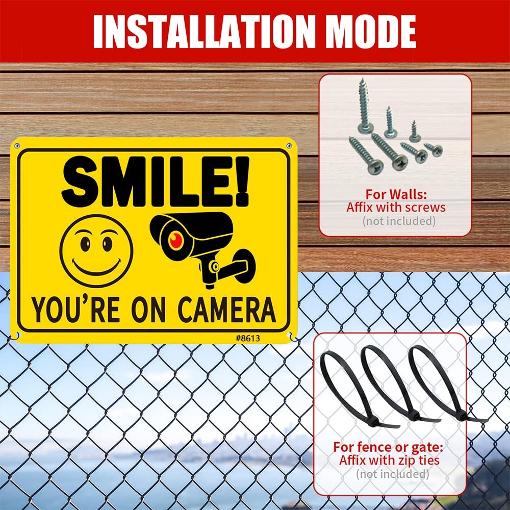 Smile Your on Camera Signs Video Surveillance Signs Aluminum 7×10 inch Outdoo…