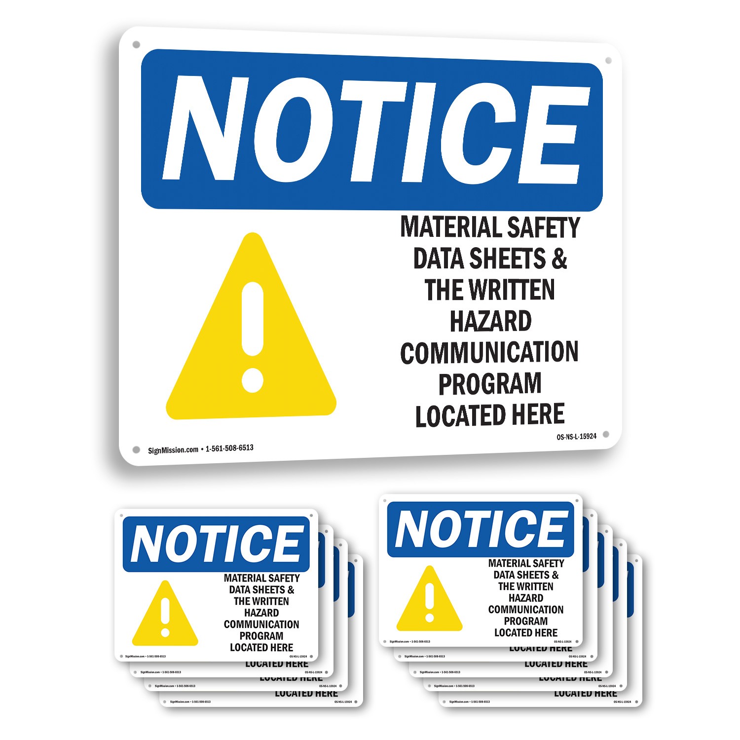 Material Safety Data Sheets Hazard Program OSHA Notice Sign, Decal 5 or 10 Pack