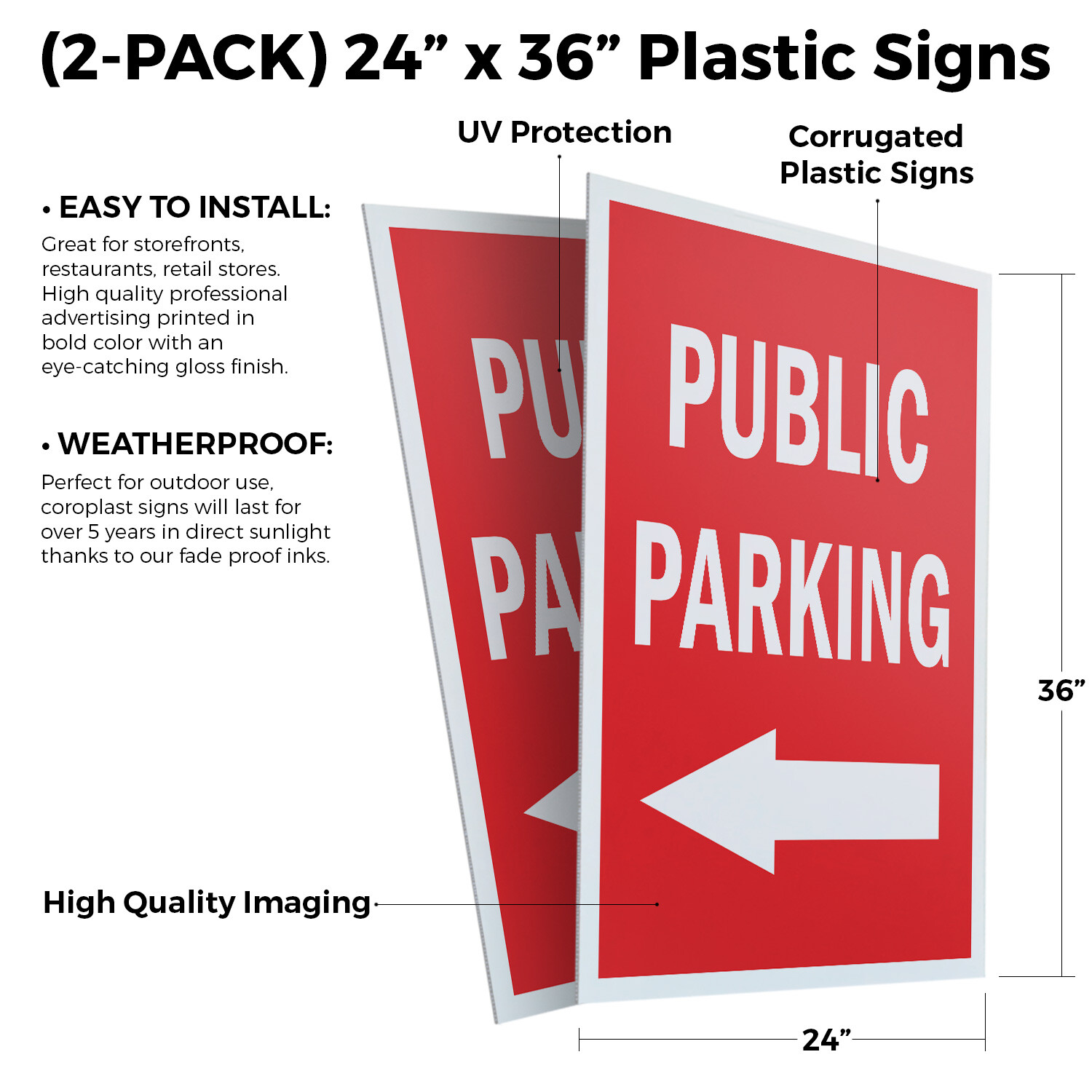 Public Parking With Arrow 24″ x 36″ 2 Pack Of Store Sign Plastic Or Decal