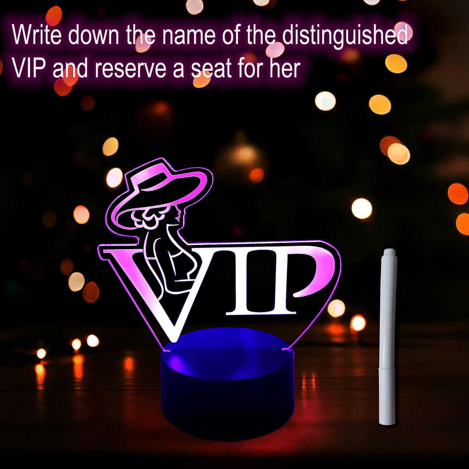 LED VIP Reserved Table Sign Night Light Luminous Menu Holder Board Black