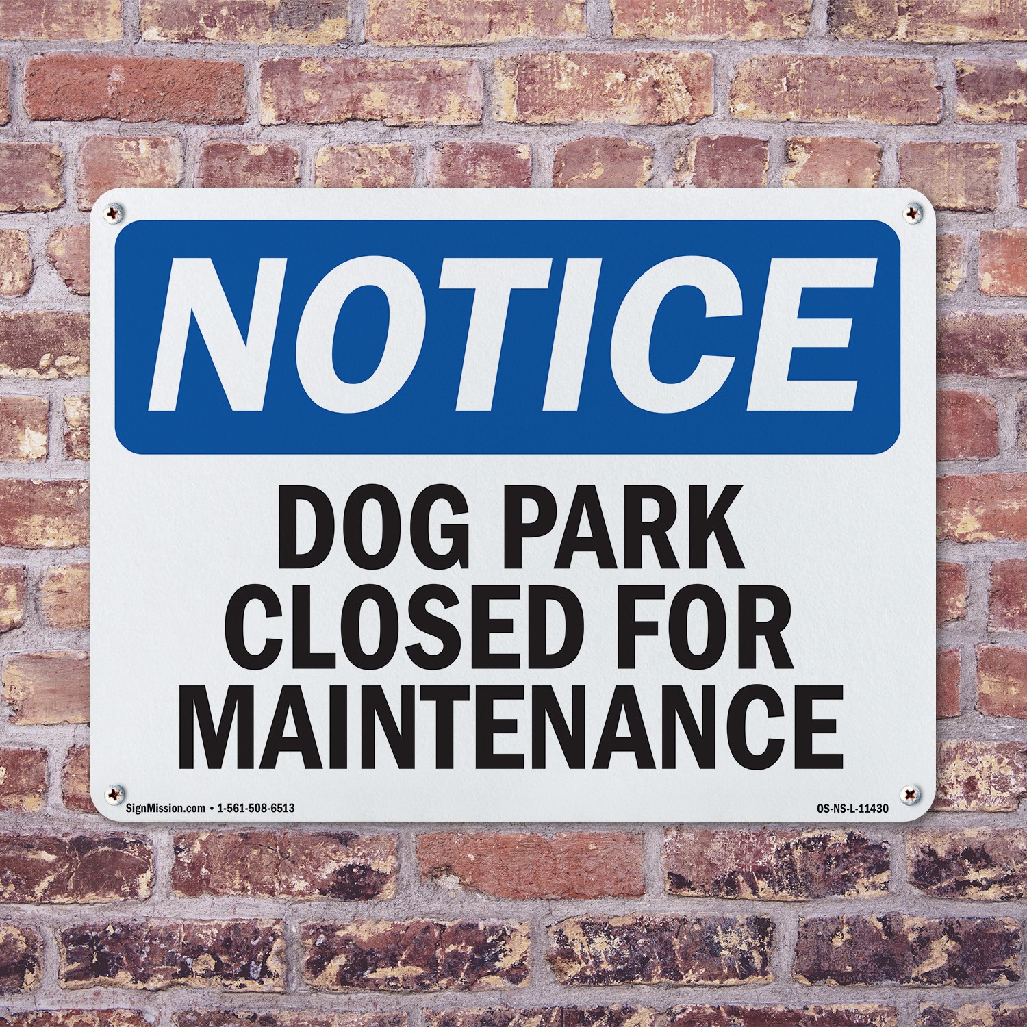Dog Park Closed For Maintenance OSHA Notice Sign Metal,, Decal 5 or 10 Pack