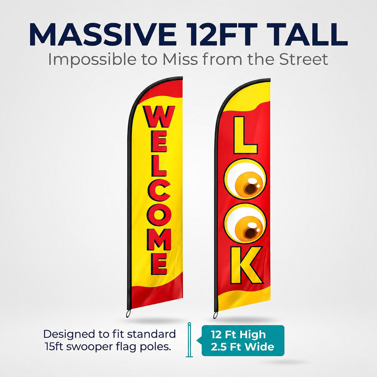 Welcome Look Feather Flags Set of 2 12ft Business Advertising Banner No Pole New