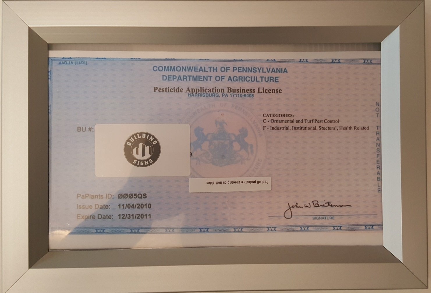 Business License Frame PA 8.5×5.5 ( Heavy Duty – Aluminum)-REF24-1027