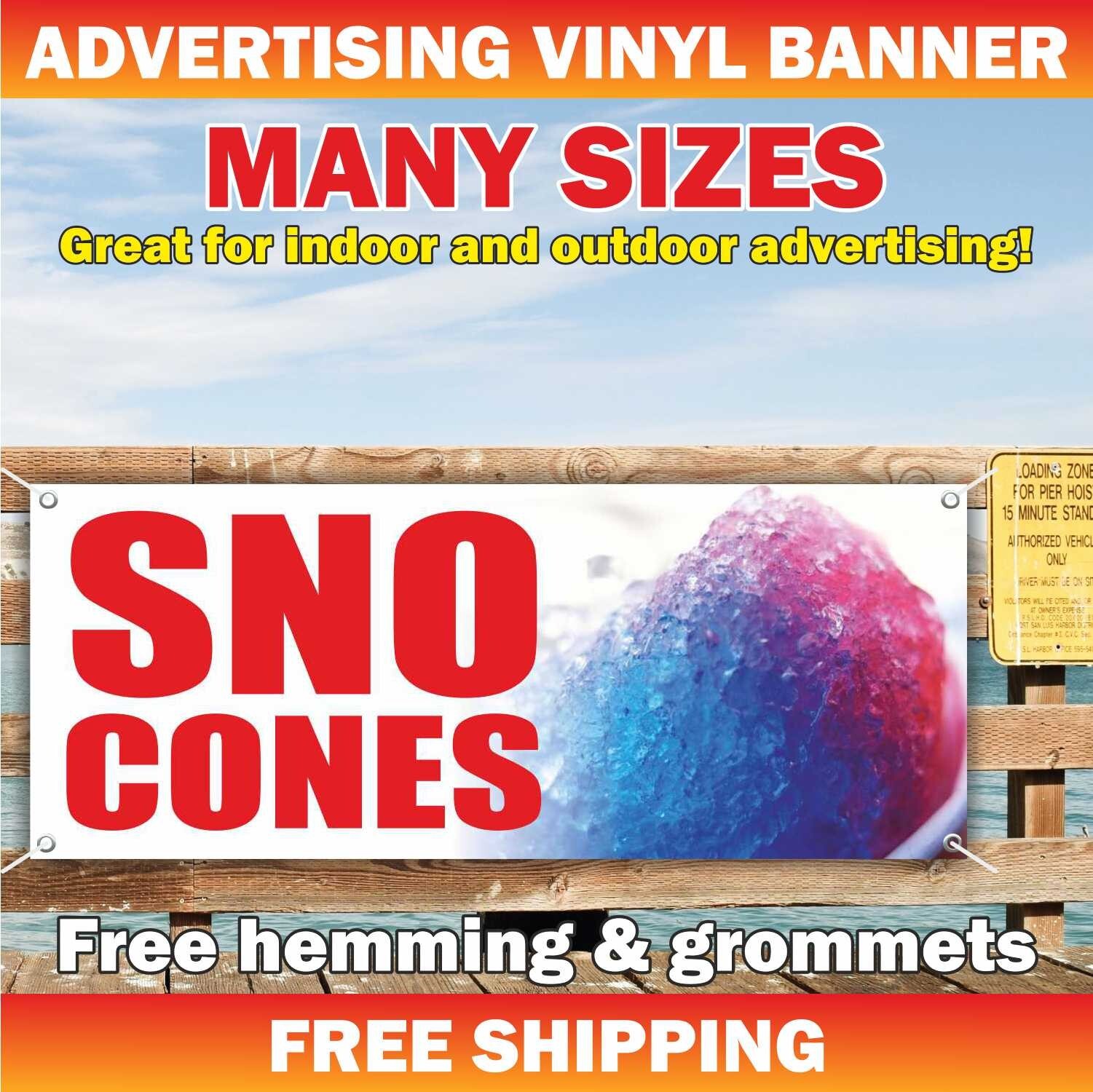 SNO CONES Advertising Banner Vinyl Sign Snow Cone snocone Shaved Ice Cream