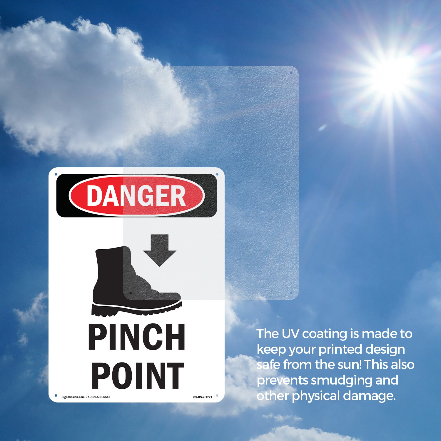 Foot Pinch Point OSHA Danger Sign Metal, Plastic, Or Decal – 5 or 10 Pack