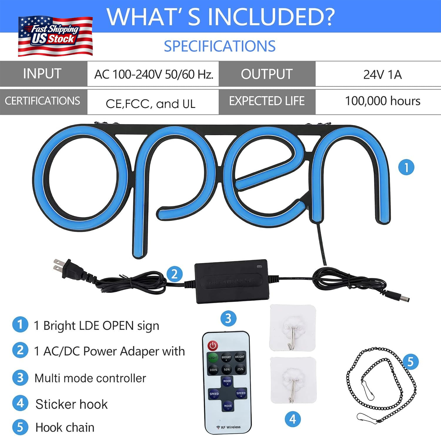 LED Open Sign,16X6 Inch Open Sign for Business,With Multiple Flashing Modes, Ide