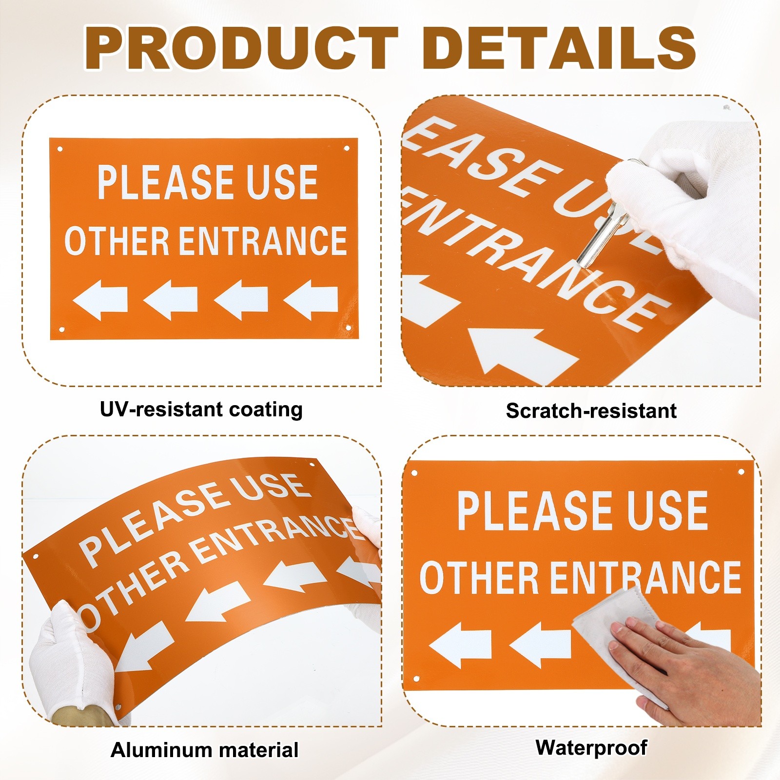 Please Use Other Entrance Sign, Left Arrow, Orange Yellow on Dark White