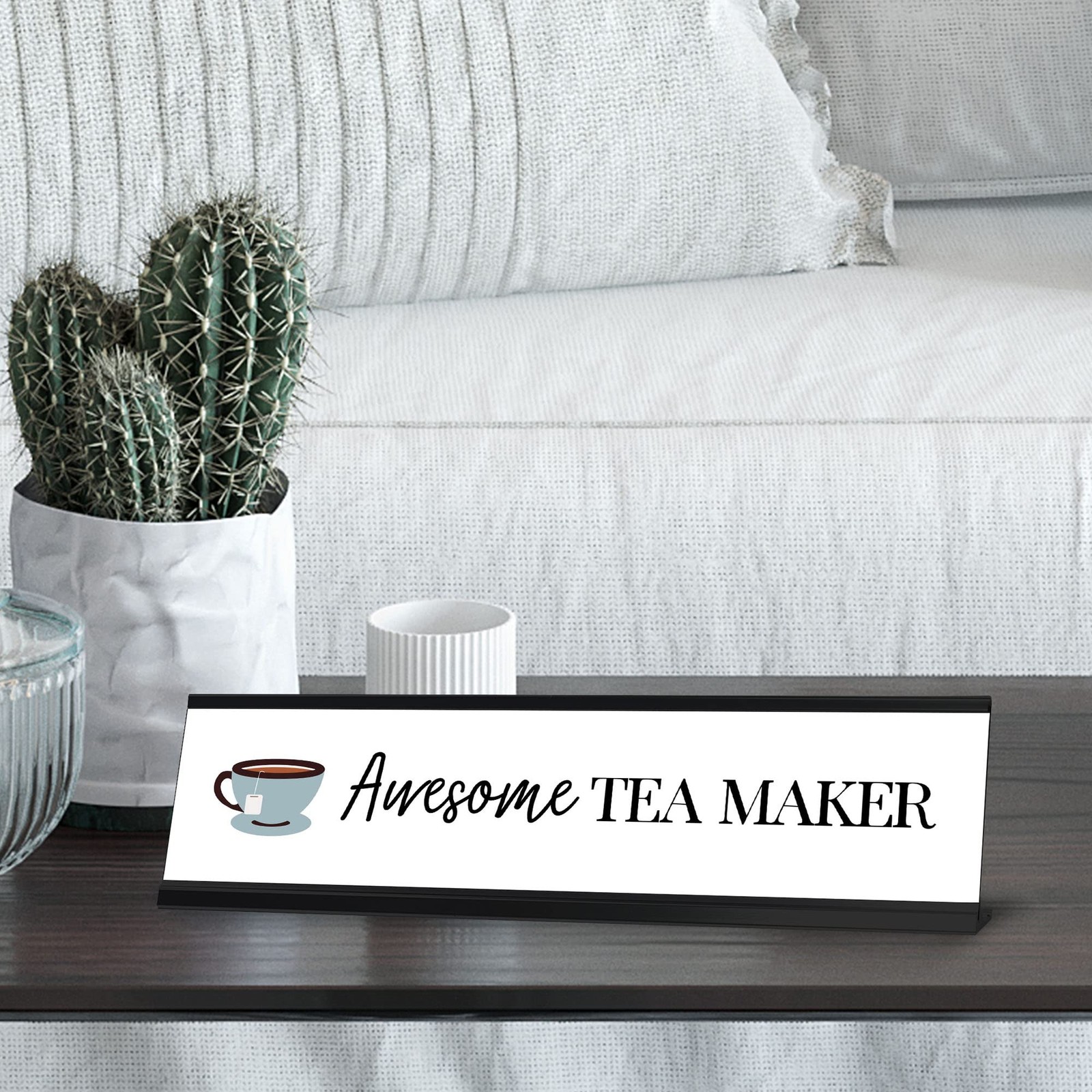 Awesome Tea Maker, black frame, Desk Sign (2 x 8″)