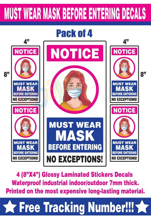SOCIAL DISTANCING – MUST WEAR MASK BEFORE ENTERING Signs Stickers 8″X4″ (4pack)