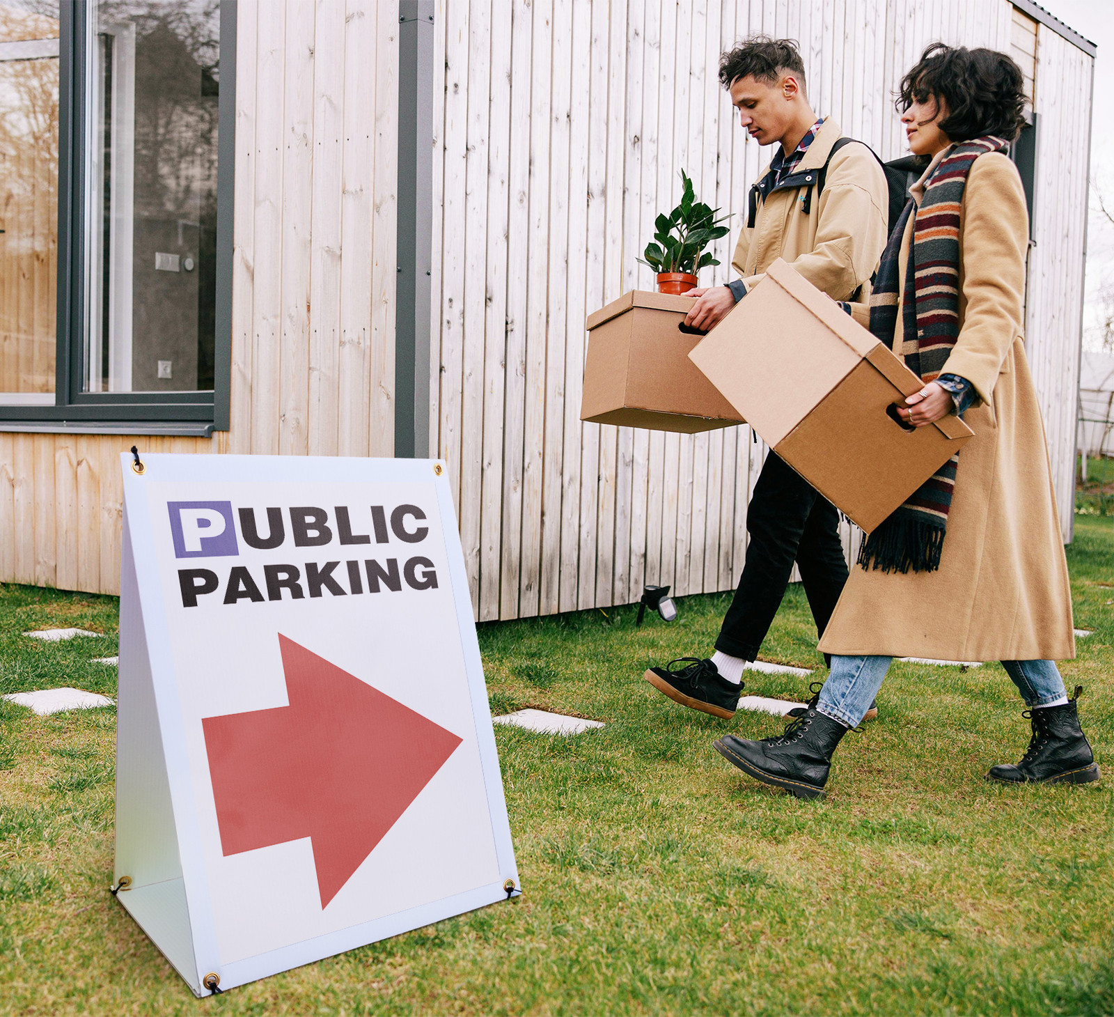 Public Parking Right A-Frame Sidewalk Sign Event Accessibility Clear Message