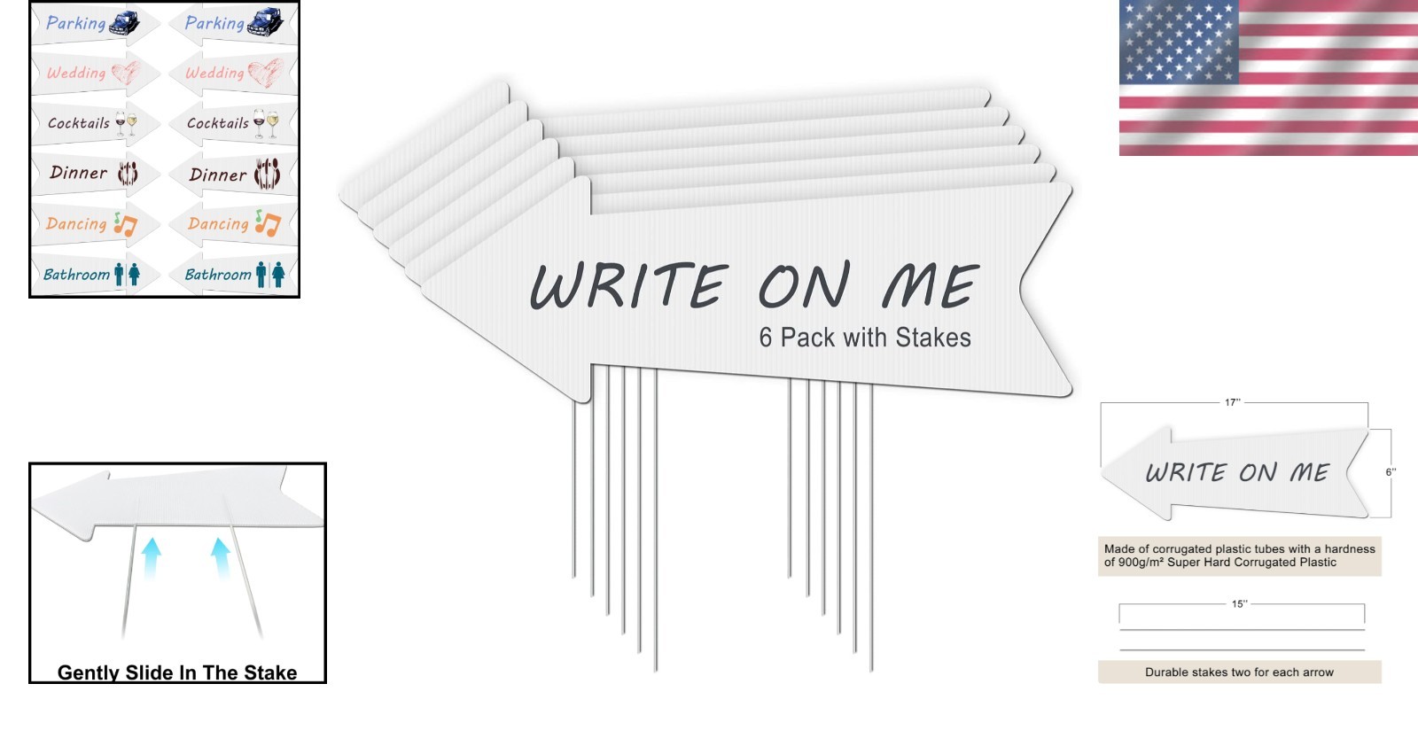 6-Pack Blank Arrow Signs with Stakes – 17×6 Inches for Weddings & Events