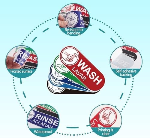 5PCS Wash Rinse Sanitize Sink Labels Stickers，Waterproof Employees Must Wash …