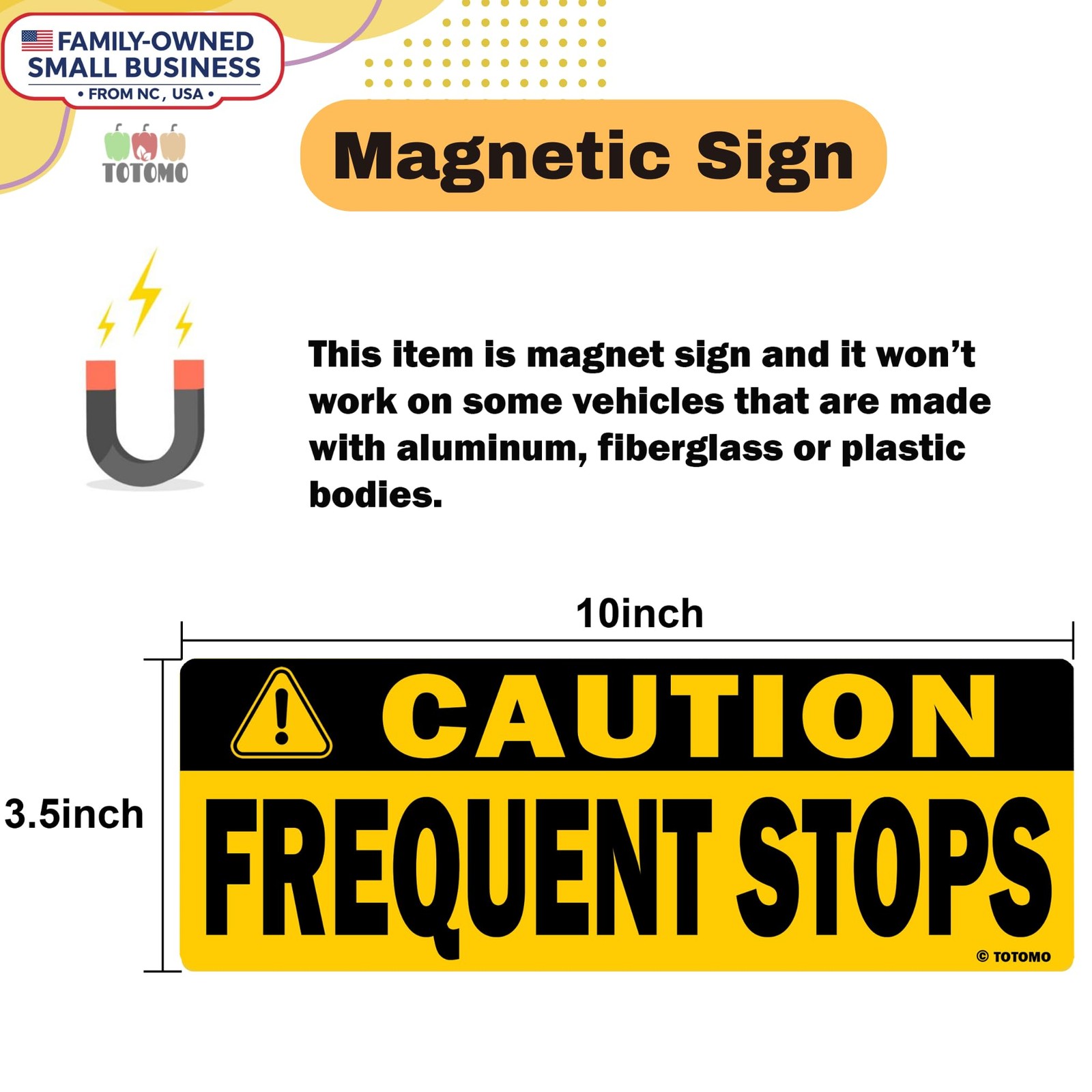 Caution This Vehicle Makes Frequent Stops Magnet 10″X3.5″ Reflective Magnetic…