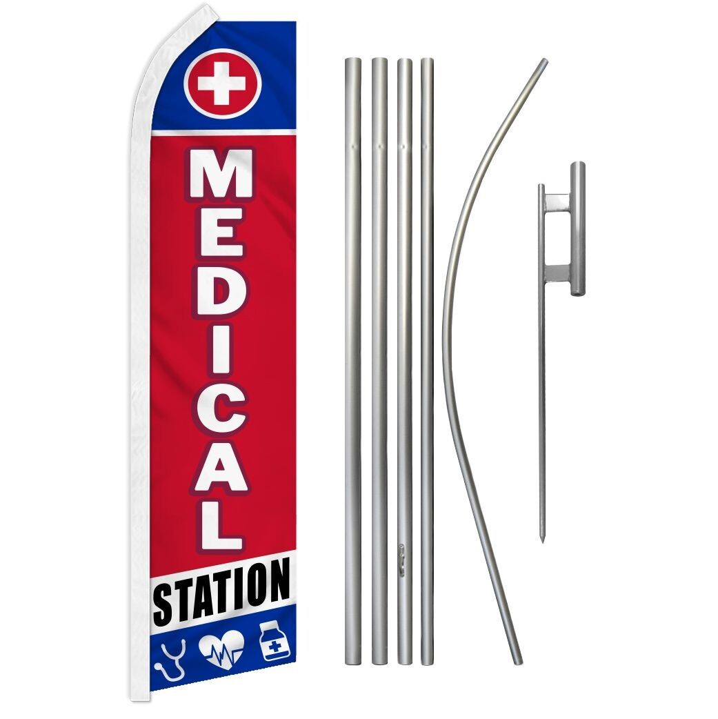Medical Station Swooper Flutter Feather Advertising Flag Pole Kit EMS Hospital
