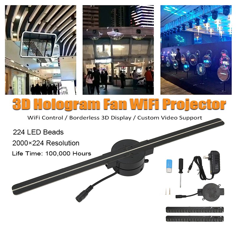 3D Hologram Fan WiFi Projector Hight Resolution 224 Beads Holographic Display