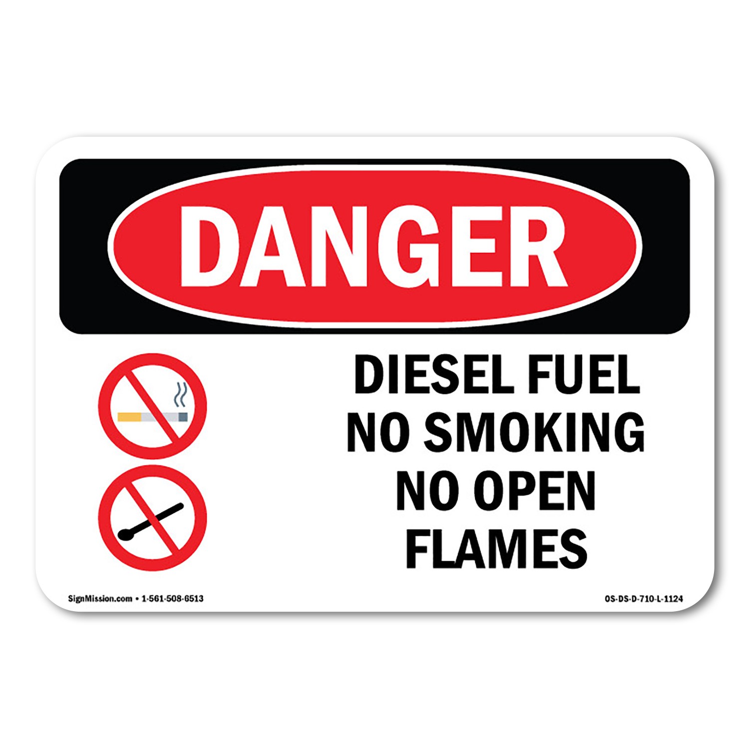 Diesel Fuel No Smoking No Open Flames ANSI Danger Sign Metal Plastic Decal