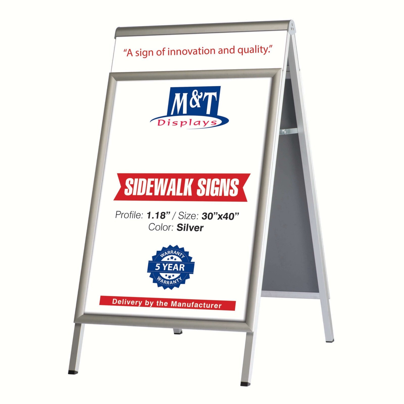 Double Sided Sandwich Board Silver A-Frame 30×40″ Sidewalk Aluminum Sign Holder