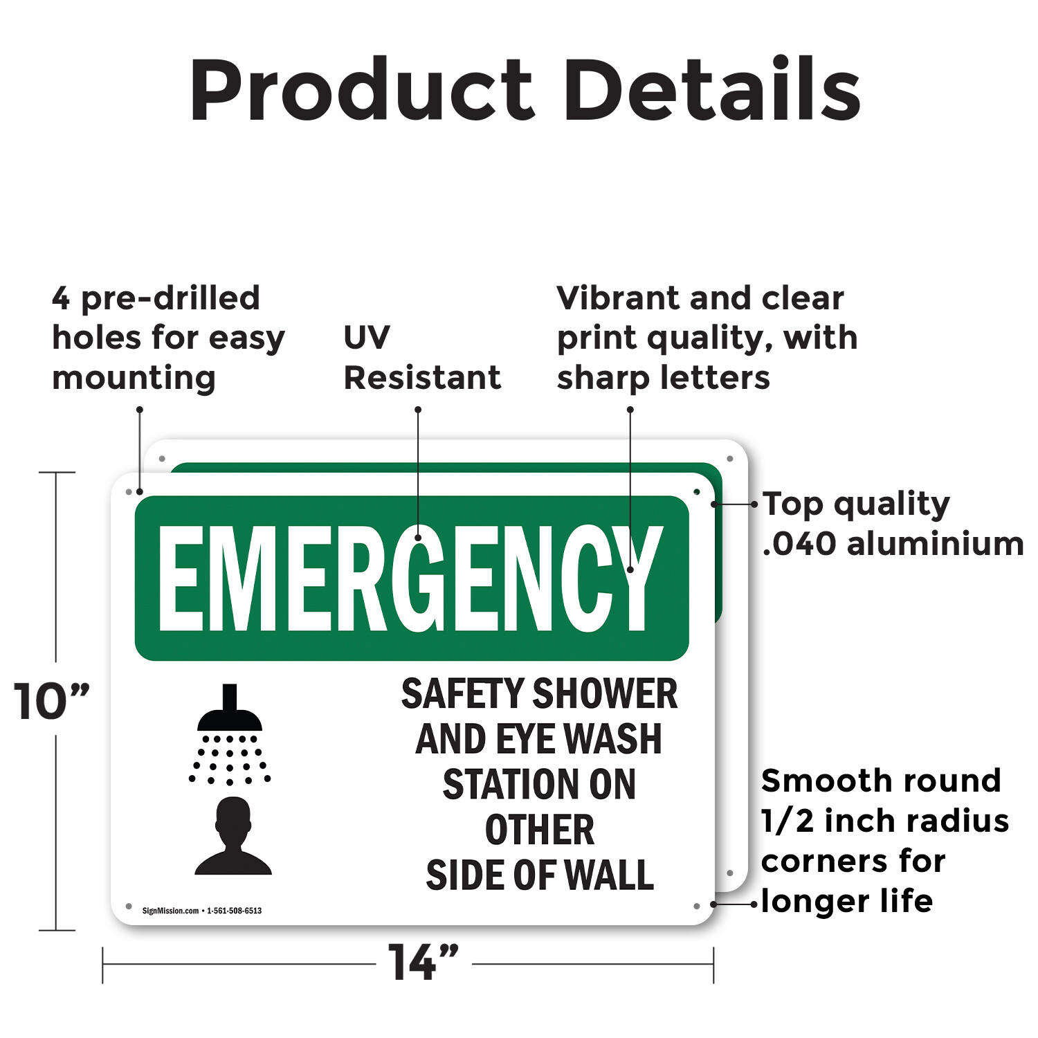 (2 Pack) Safety Shower And Eye Wash Station With Symbol OSHA Emergency Sign