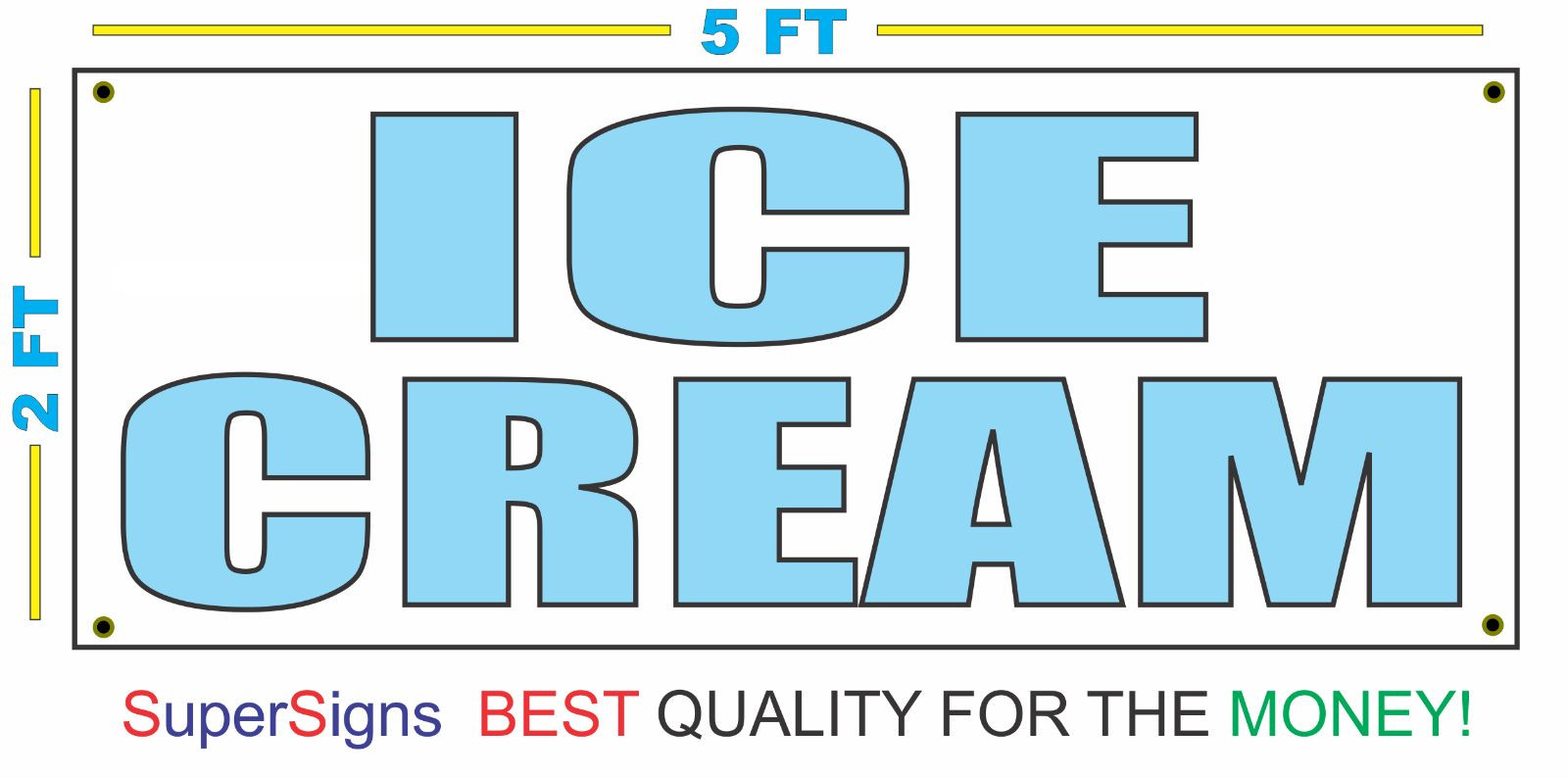 ICE CREAM in Lite PASTEL BLUE Banner Sign NEW LARGER 2X5 Size