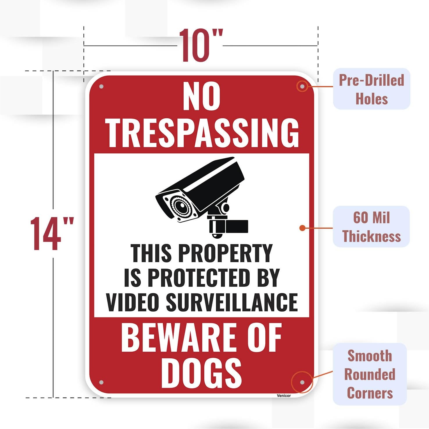 Venicor 2PC Beware Dog No Trespassing Sign, 14 x 10 Inches – Aluminum – Video