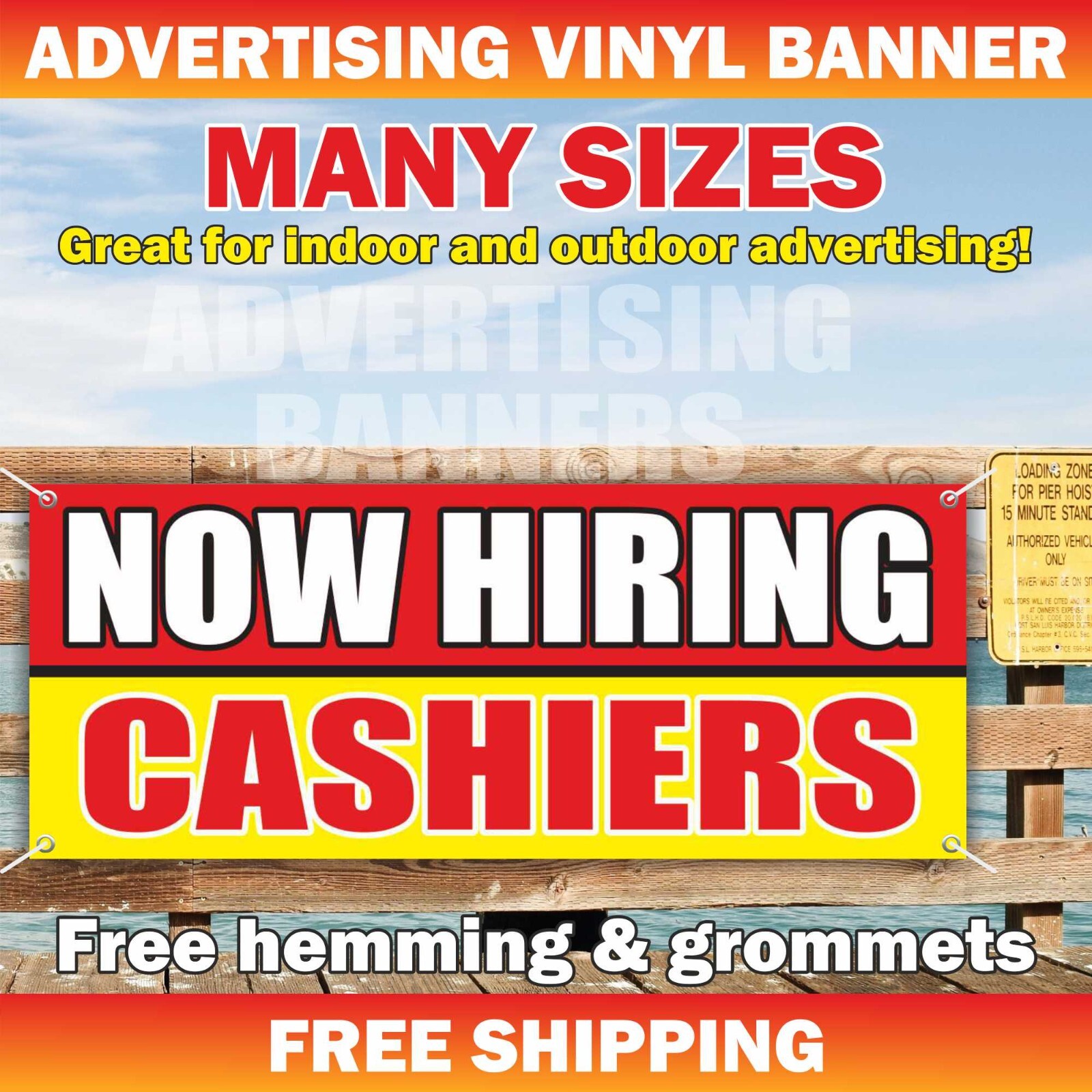 NOW HIRING CASHIERS Advertising Banner Vinyl Sign Work Job Employment
