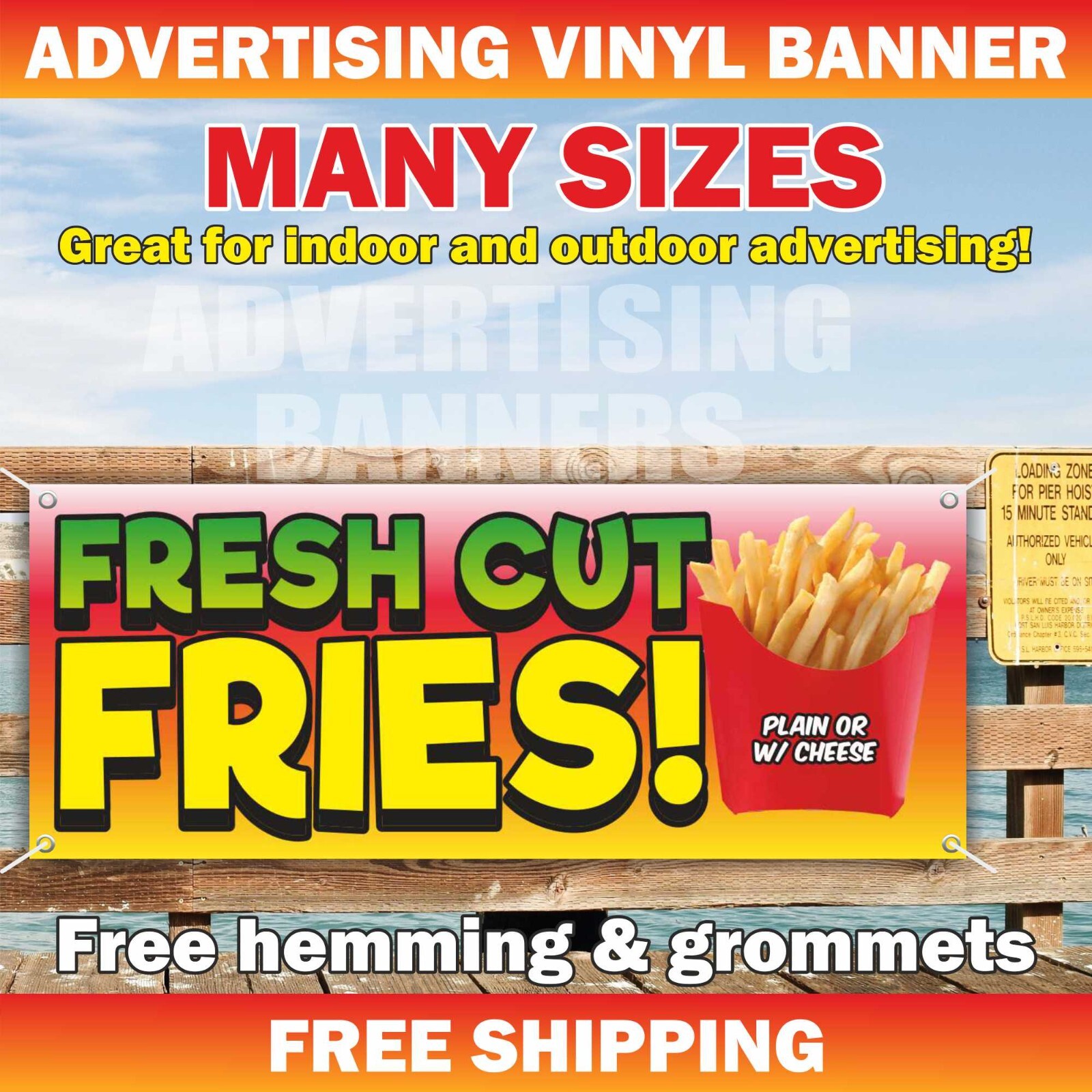 FRESH CUT FRIES Advertising Banner Vinyl Mesh Sign Frys crispy hot potato food